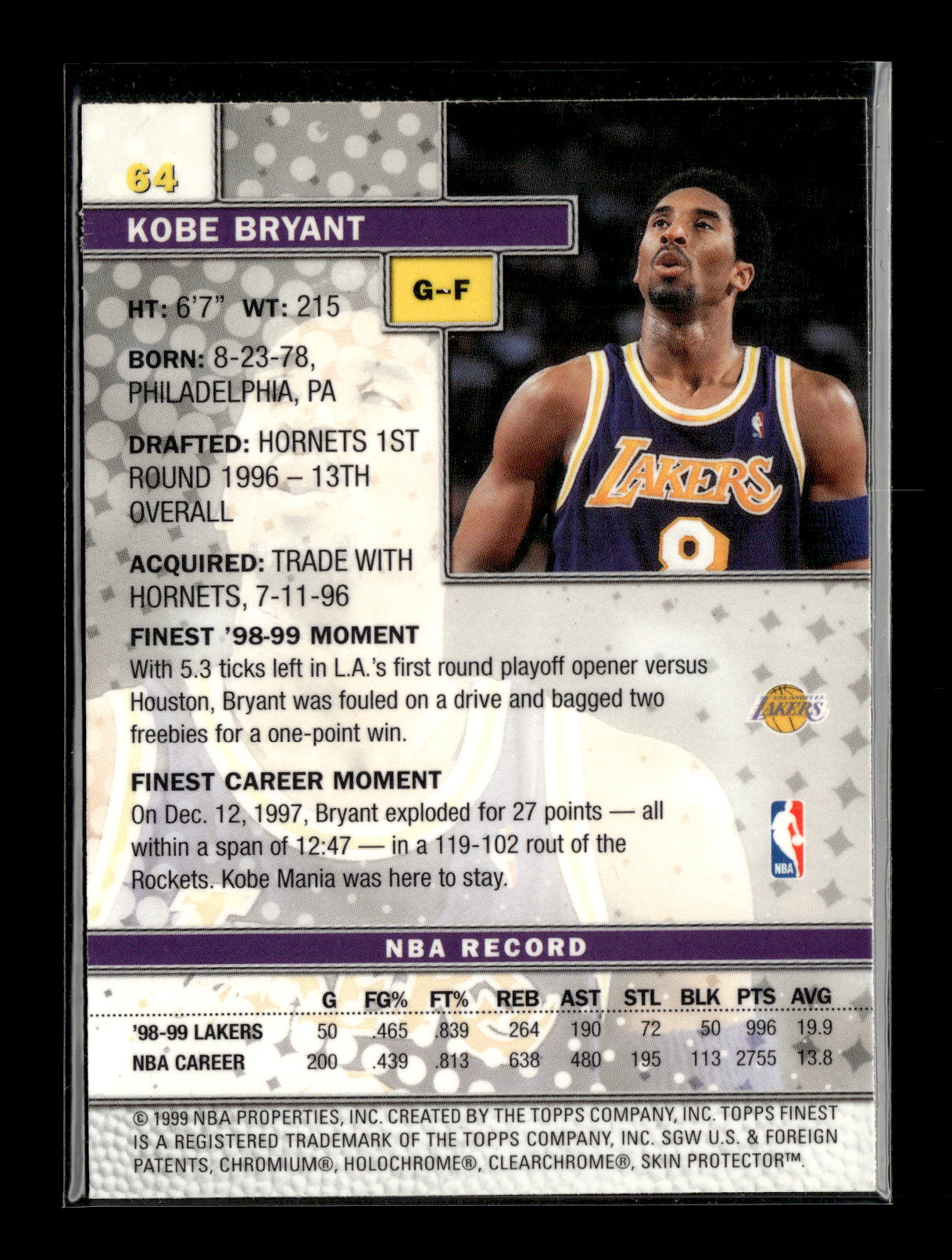 1999-00 Finest Kobe Bryant #64 Los Angeles Lakers