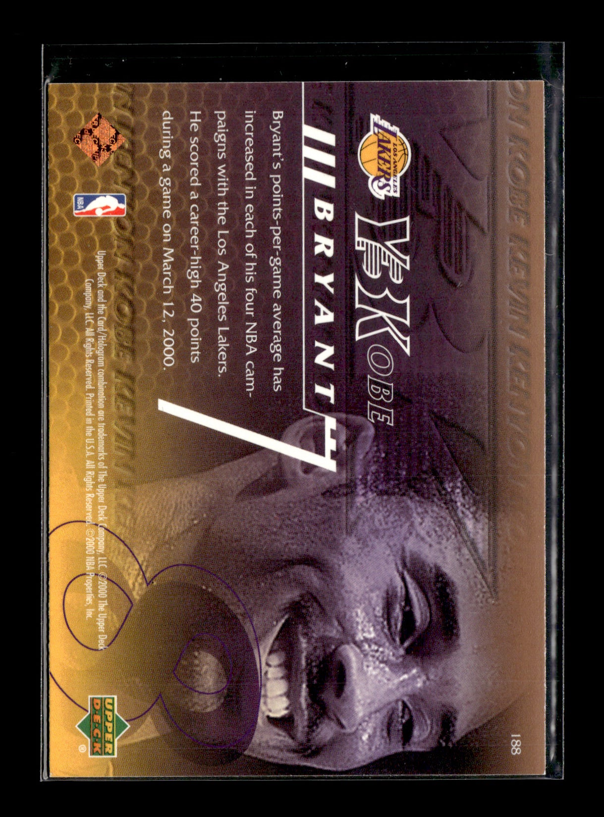 2000-01 Upper Deck Kobe Bryant #188 Los Angeles Lakers