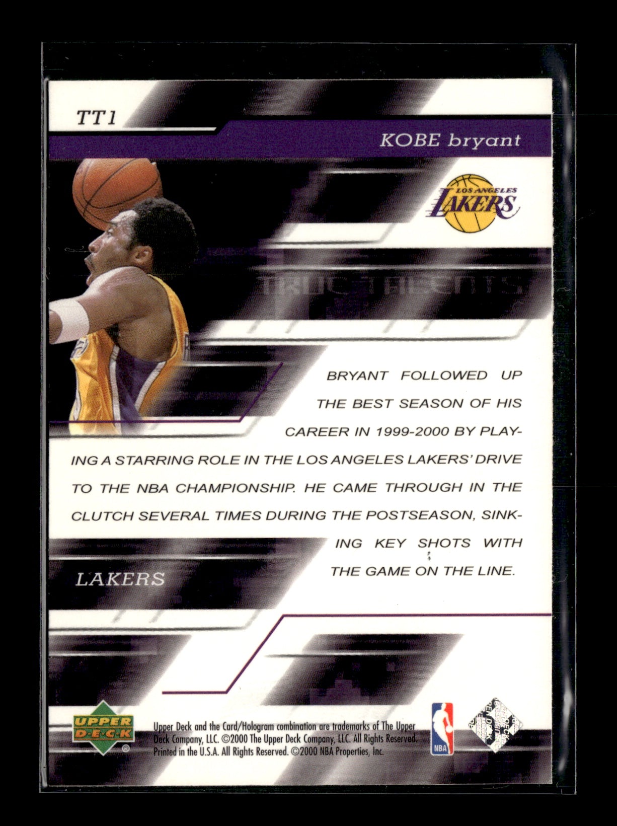 2000-01 Upper Deck Kobe Bryant #TT1 True Talents Los Angeles Lakers
