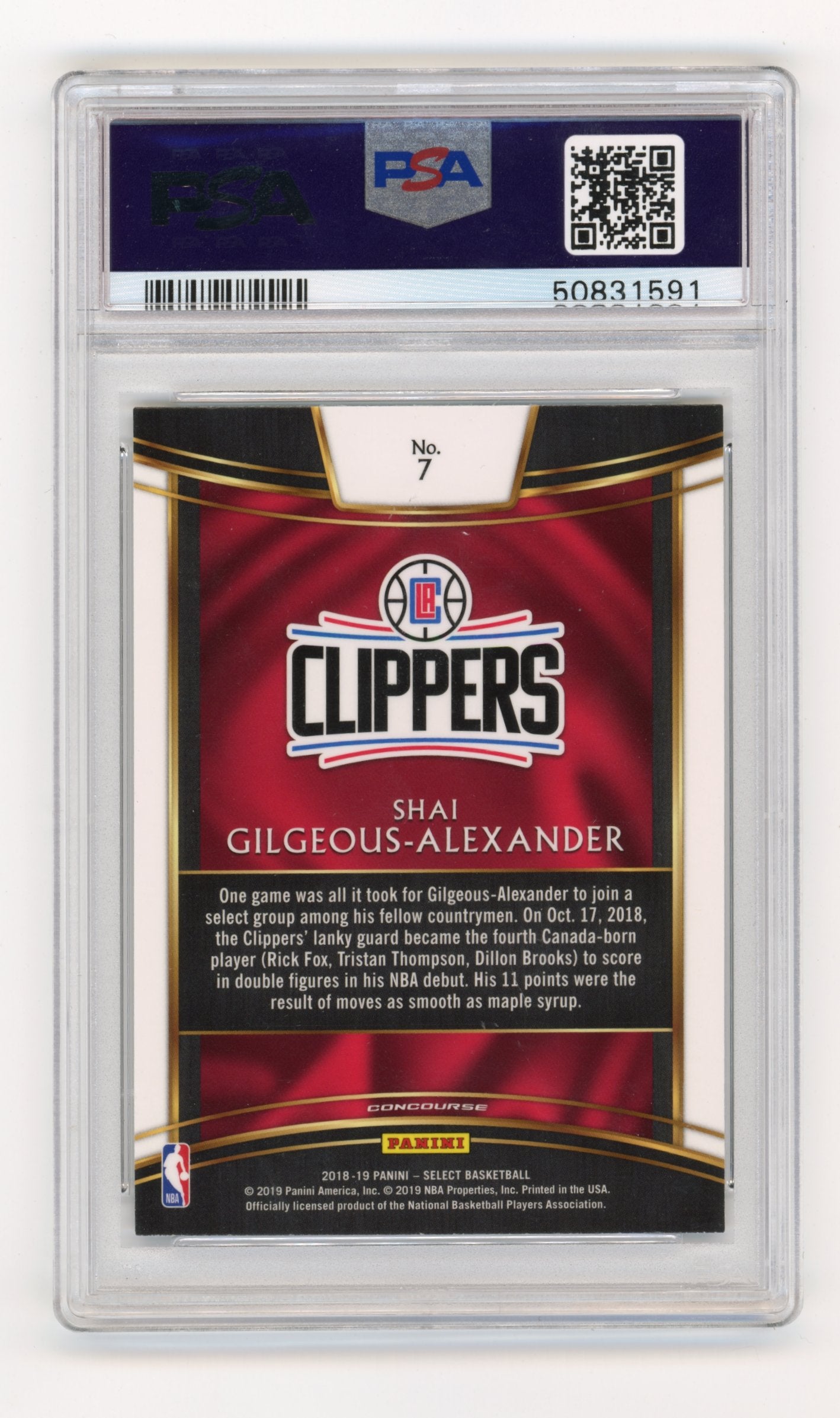 2018 Panini Select S.Gilgeous-Alexander #7 PSA 10 Los Angeles Clippers