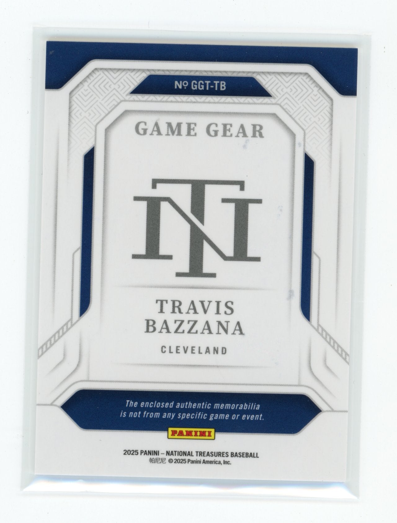 2025 Panini National Treasures Travis Bazzana #GGT-TB Game Gear Swatches Trio Blue #/49 Cleveland Guardians
