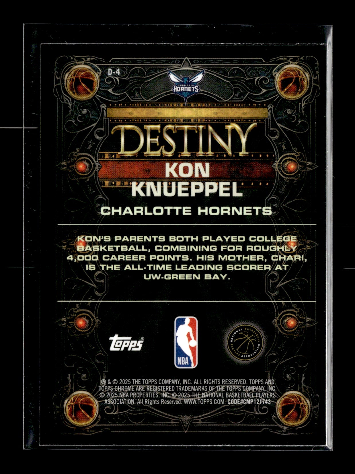 2025-26 Topps Chrome Kon Knueppel #D-4 Destiny Charlotte Hornets