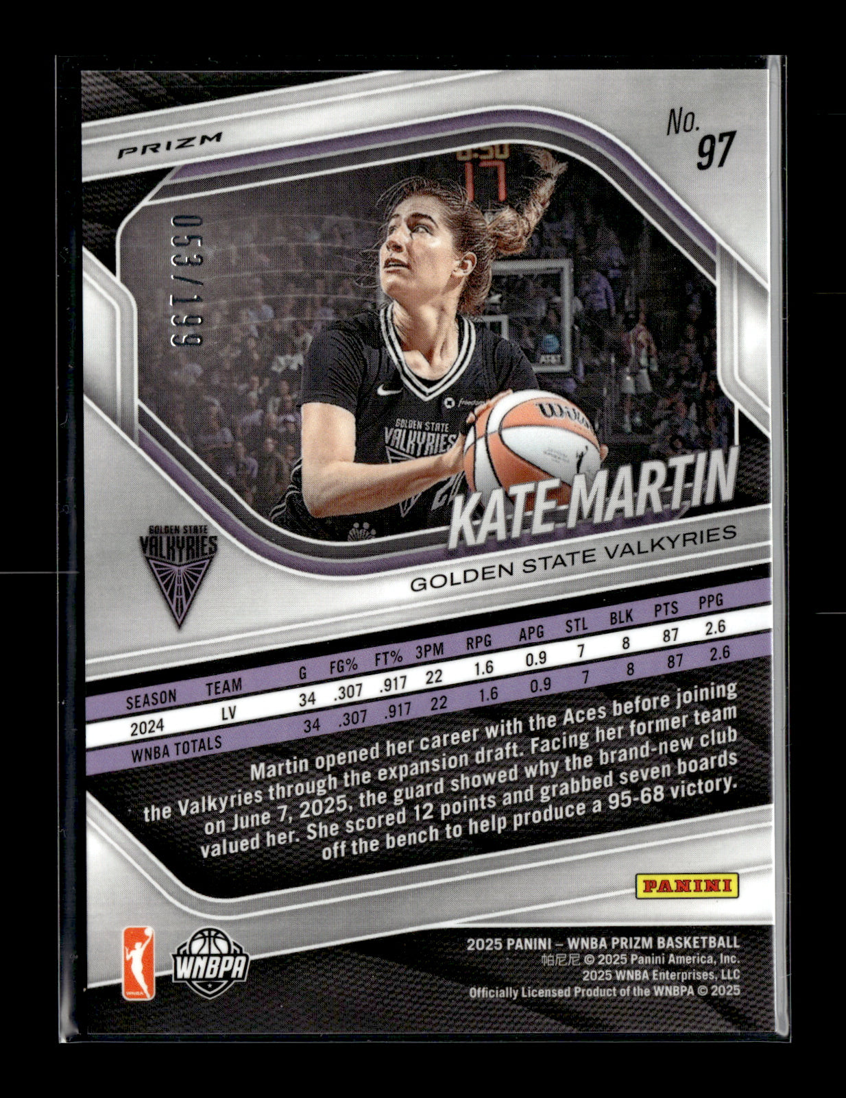 2025 Panini Prizm WNBA Kate Martin #97 Blue Pulsar Prizms #/199 Golden State Valkyries