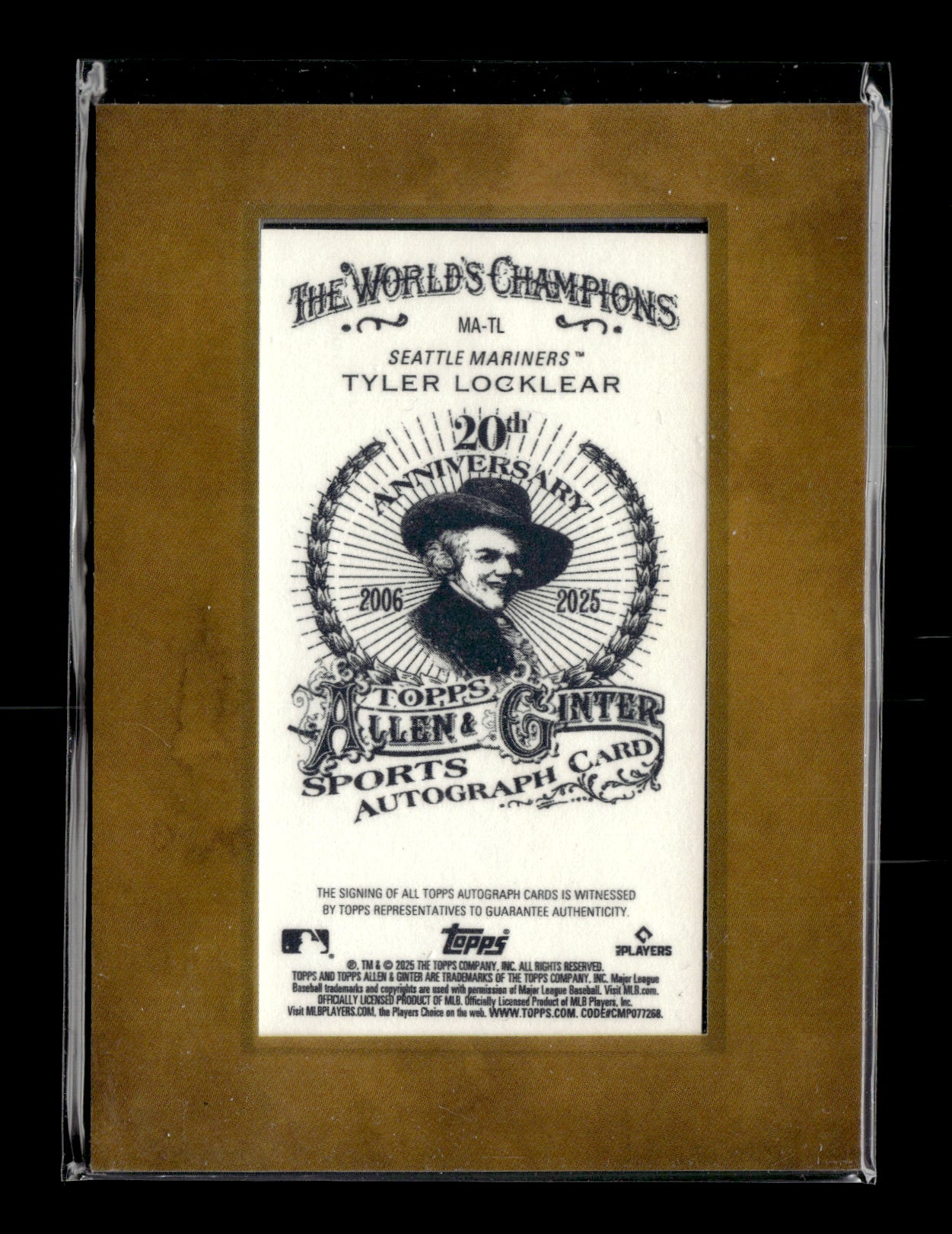 2025 Topps Allen & Ginter Tyler Locklear #MA-TL Framed Mini Baseball Autographs Seattle Mariners