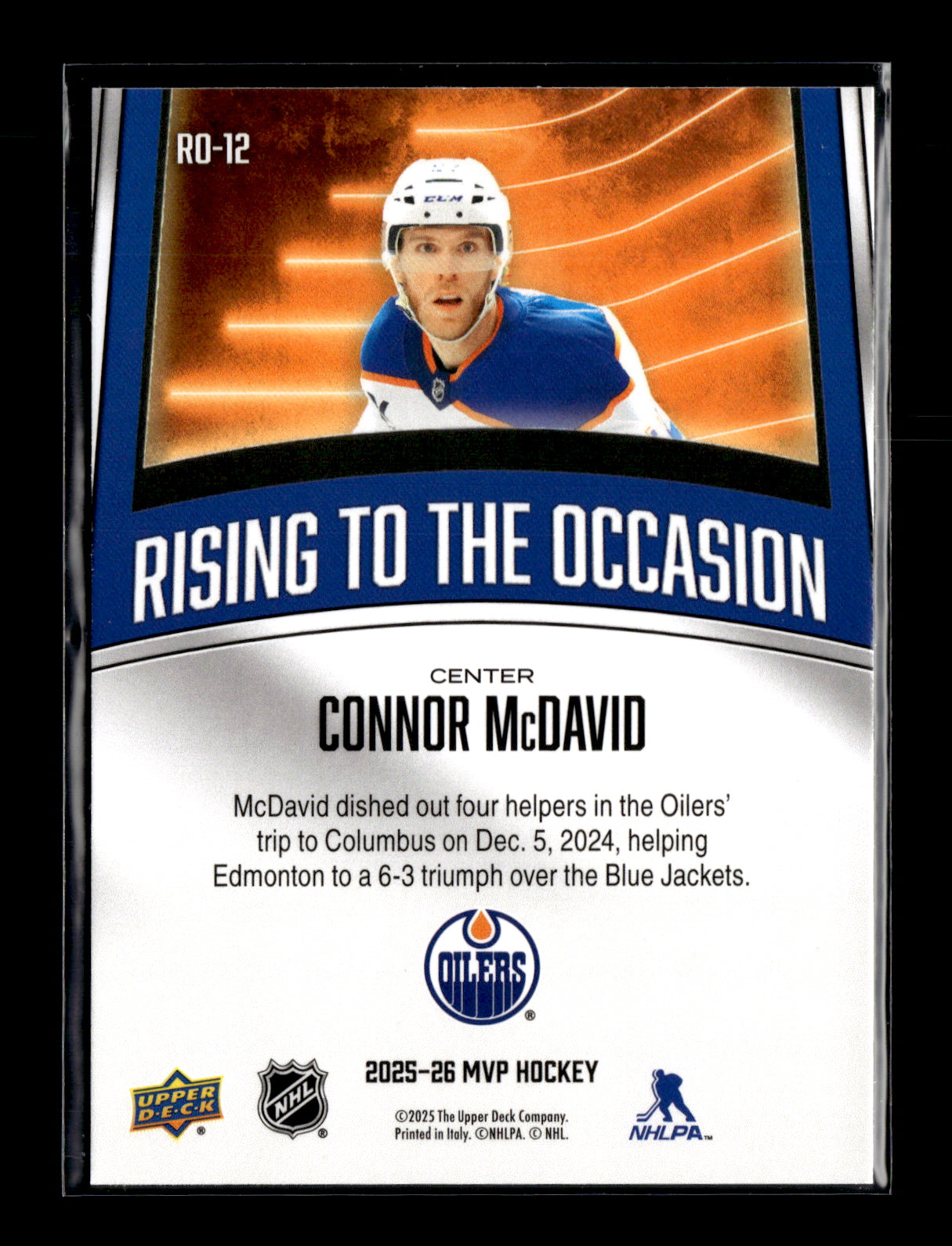 2025-26 Upper Deck MVP Connor McDavid #RO-12 Rising to the Occasion Edmonton Oilers