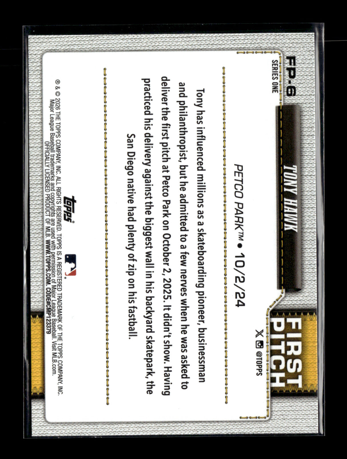 2026 Topps Tony Hawk #FP-6 First Pitch San Diego Padres