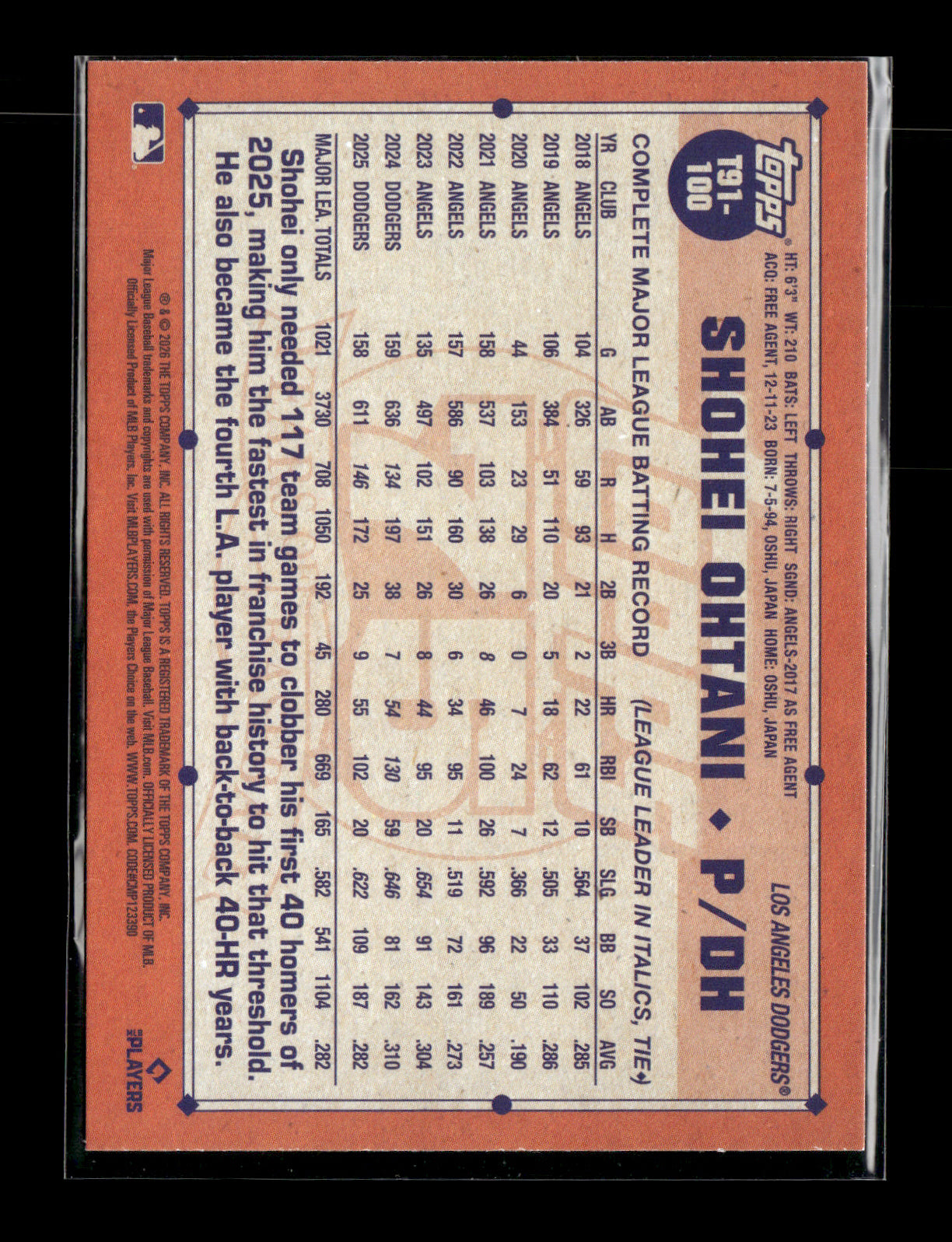 2026 Topps Shohei Ohtani #T91-100 1991 Topps Baseball 35th Anniversary (Series One) Los Angeles Dodgers