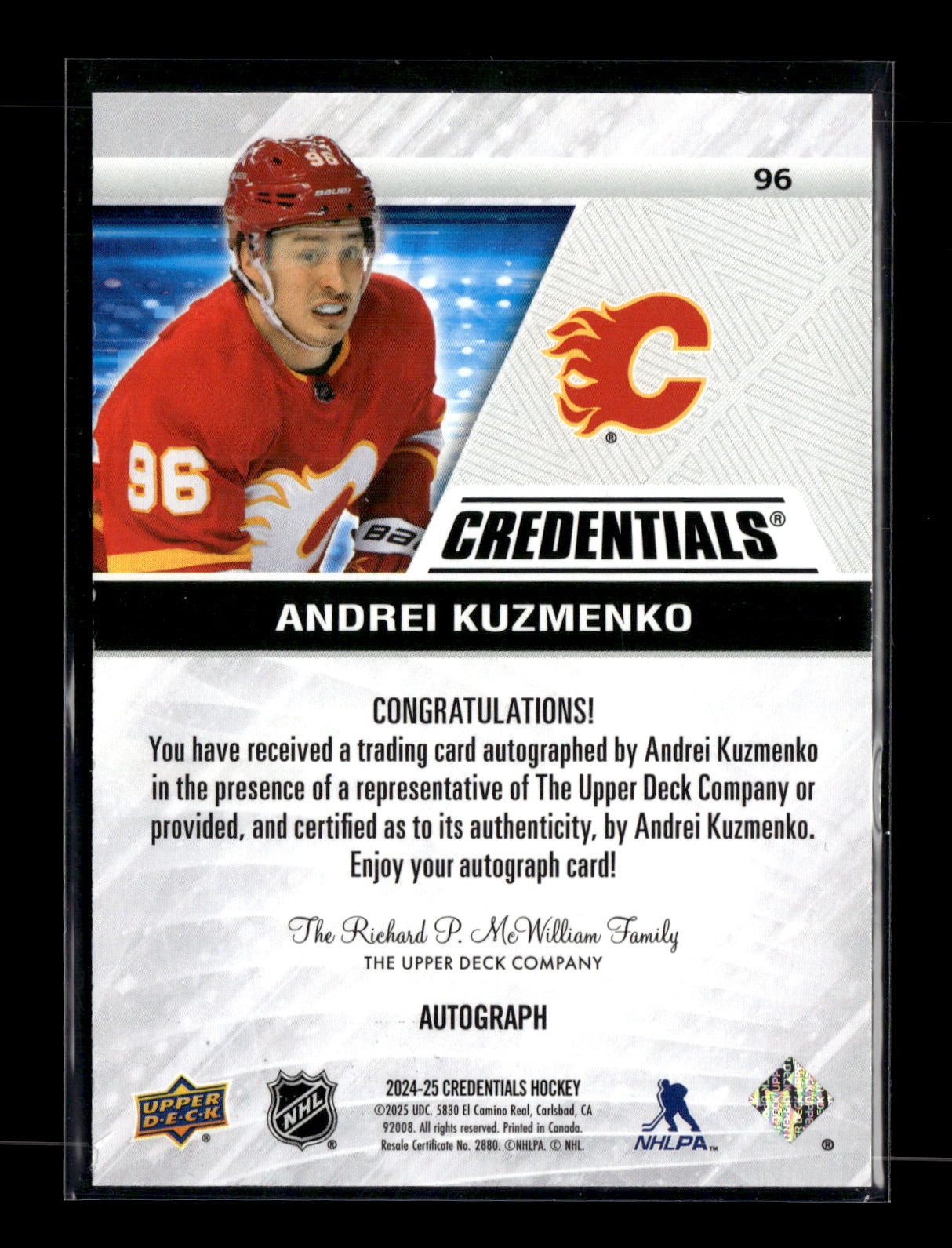 2024-25 Upper Deck Credentials Andrei Kuzmenko #96 Autographs Calgary Flames