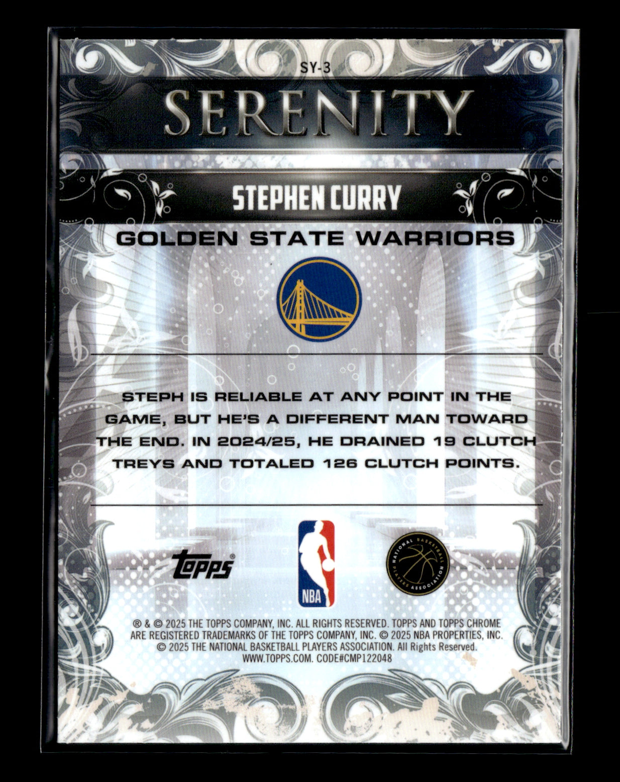 2025-26 Topps Chrome Stephen Curry #SY-3 Serenity Teal Refractor #/299 Golden State Warriors