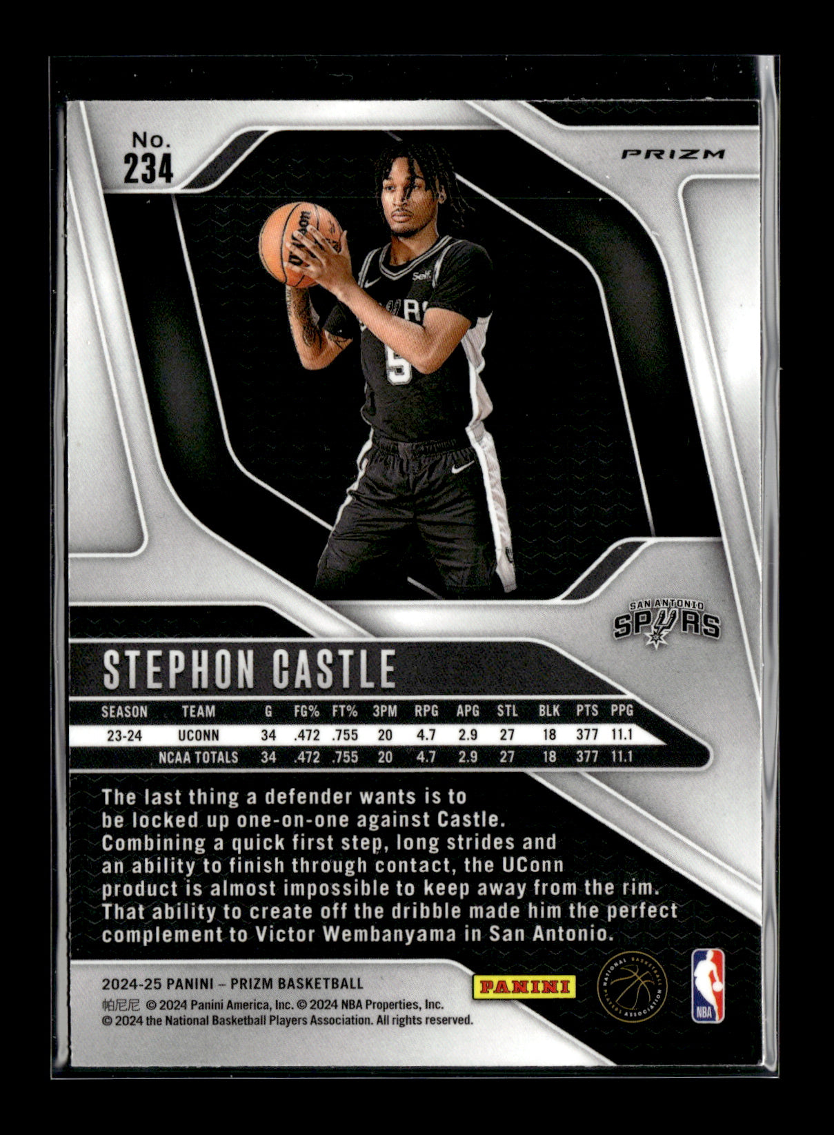 2024-25 Panini Prizm Stephon Castle #234 Prizms Red Ice San Antonio Spurs