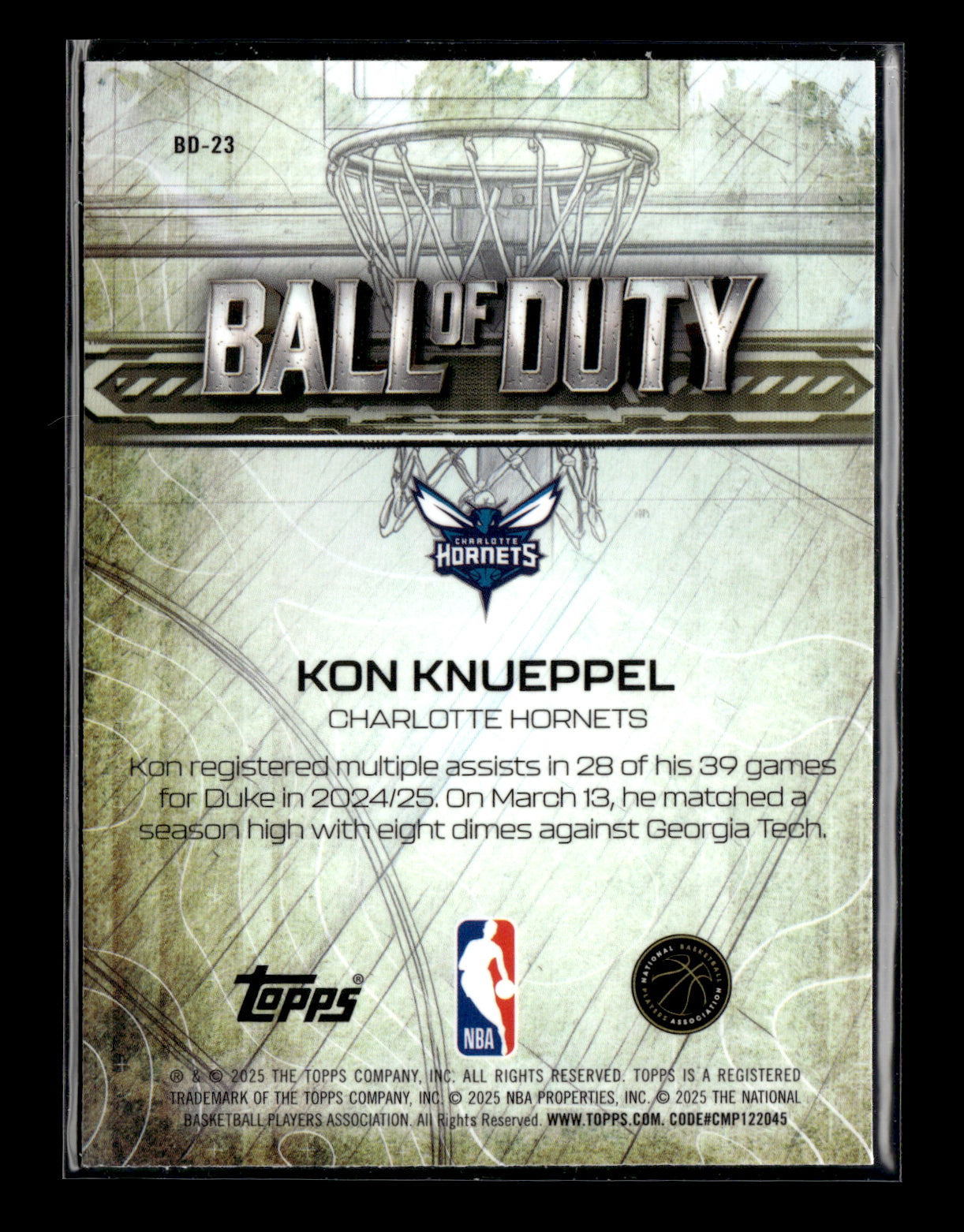 2025-26 Topps Chrome Kon Knueppel #BD-23 Ball of Duty Charlotte Hornets