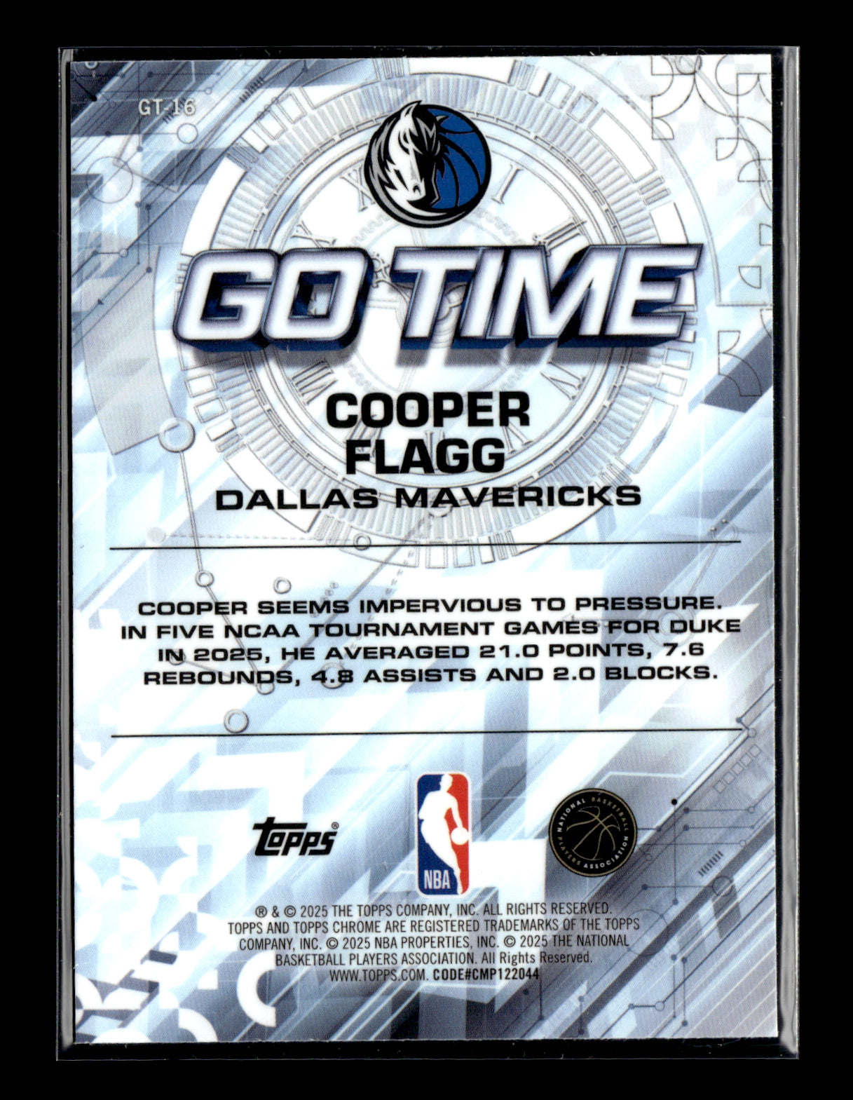 2025-26 Topps Chrome Cooper Flagg #GT-16 Go Time Dallas Mavericks