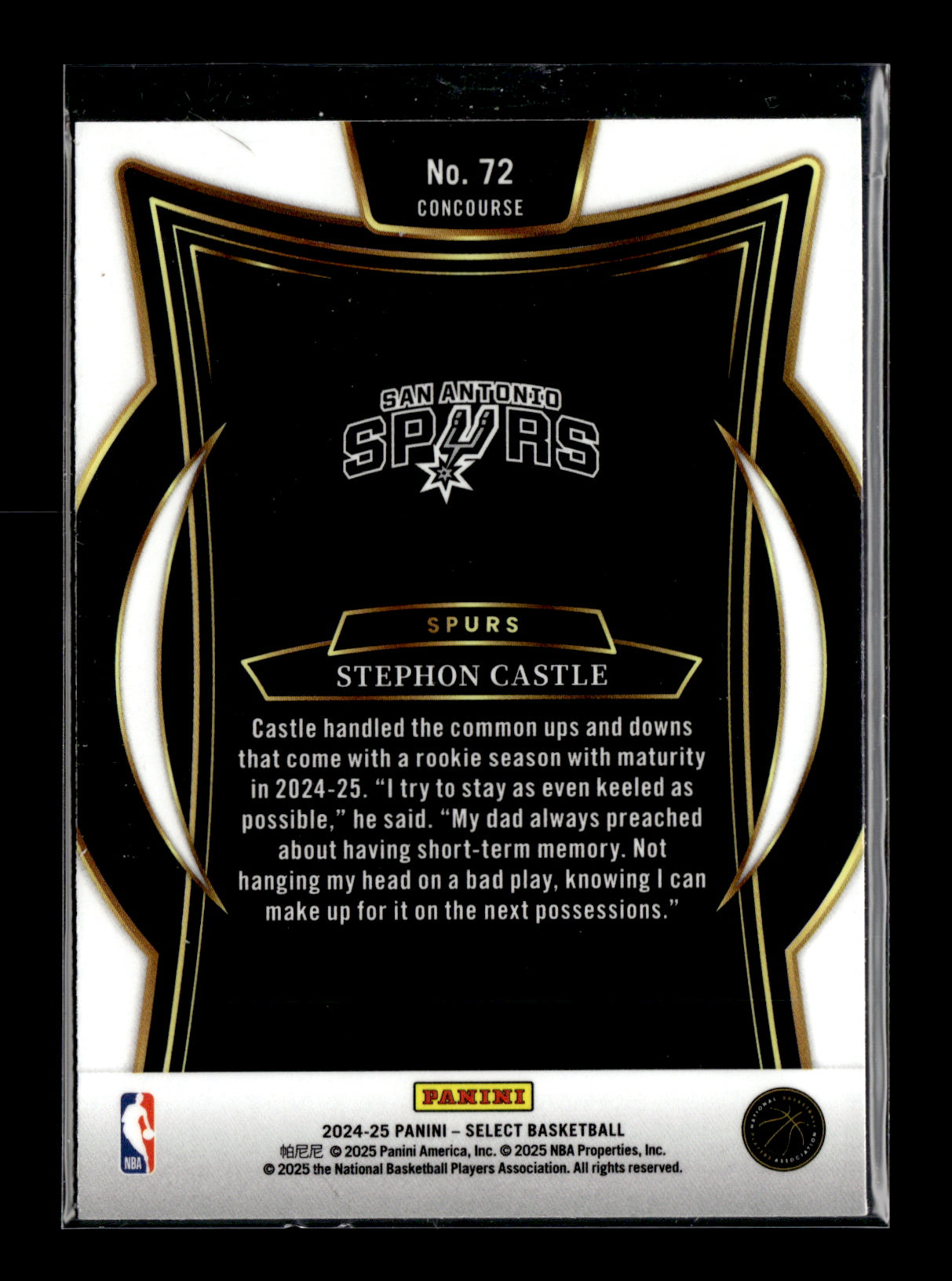 2024-25 Panini Select Stephon Castle #72 Blue (Retail) San Antonio Spurs
