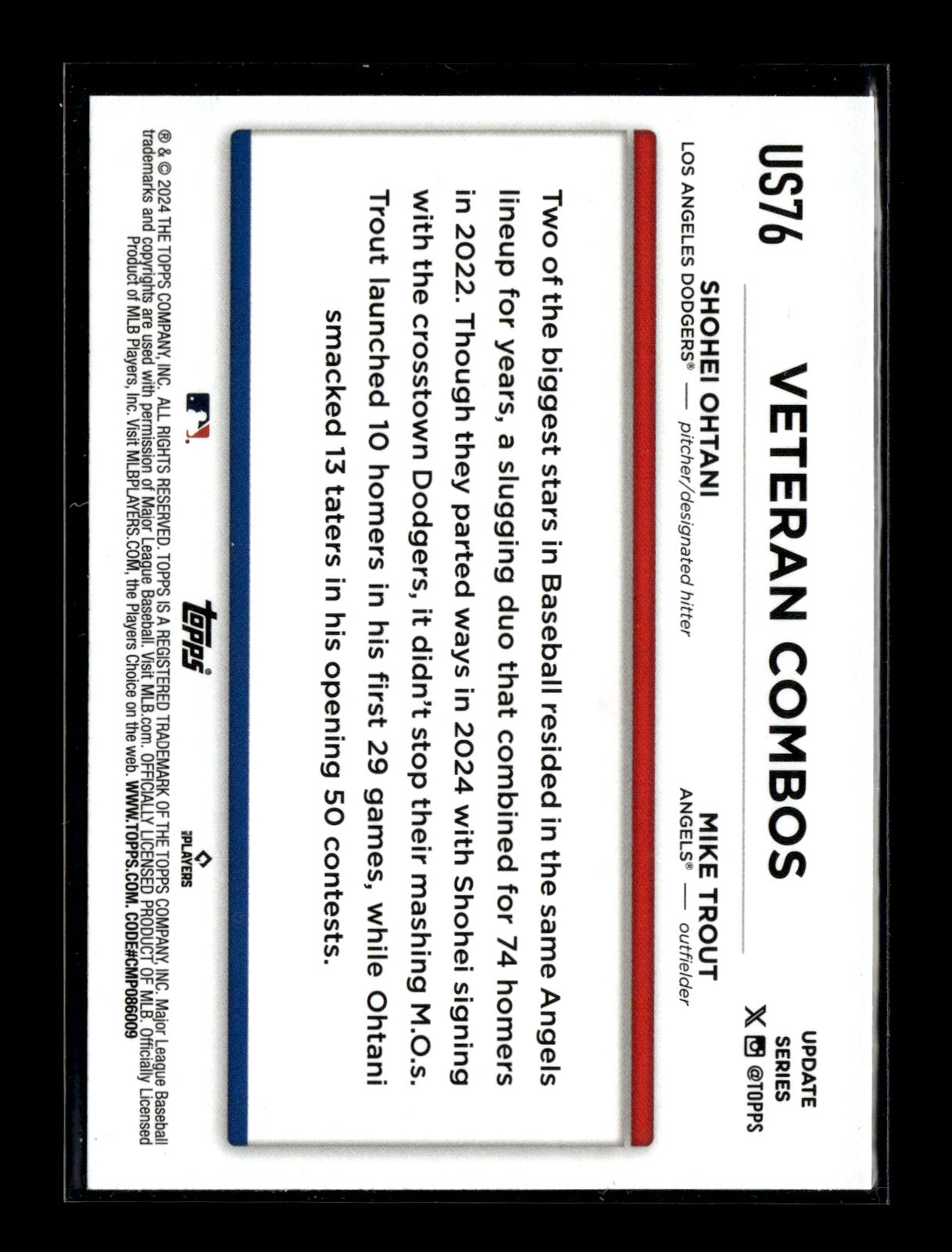 2024 Topps Update How You Been?: Ex-Mates Become Solo Acts (Shohei Ohtani / Mike Trout) #US76 Angels/ Dodgers