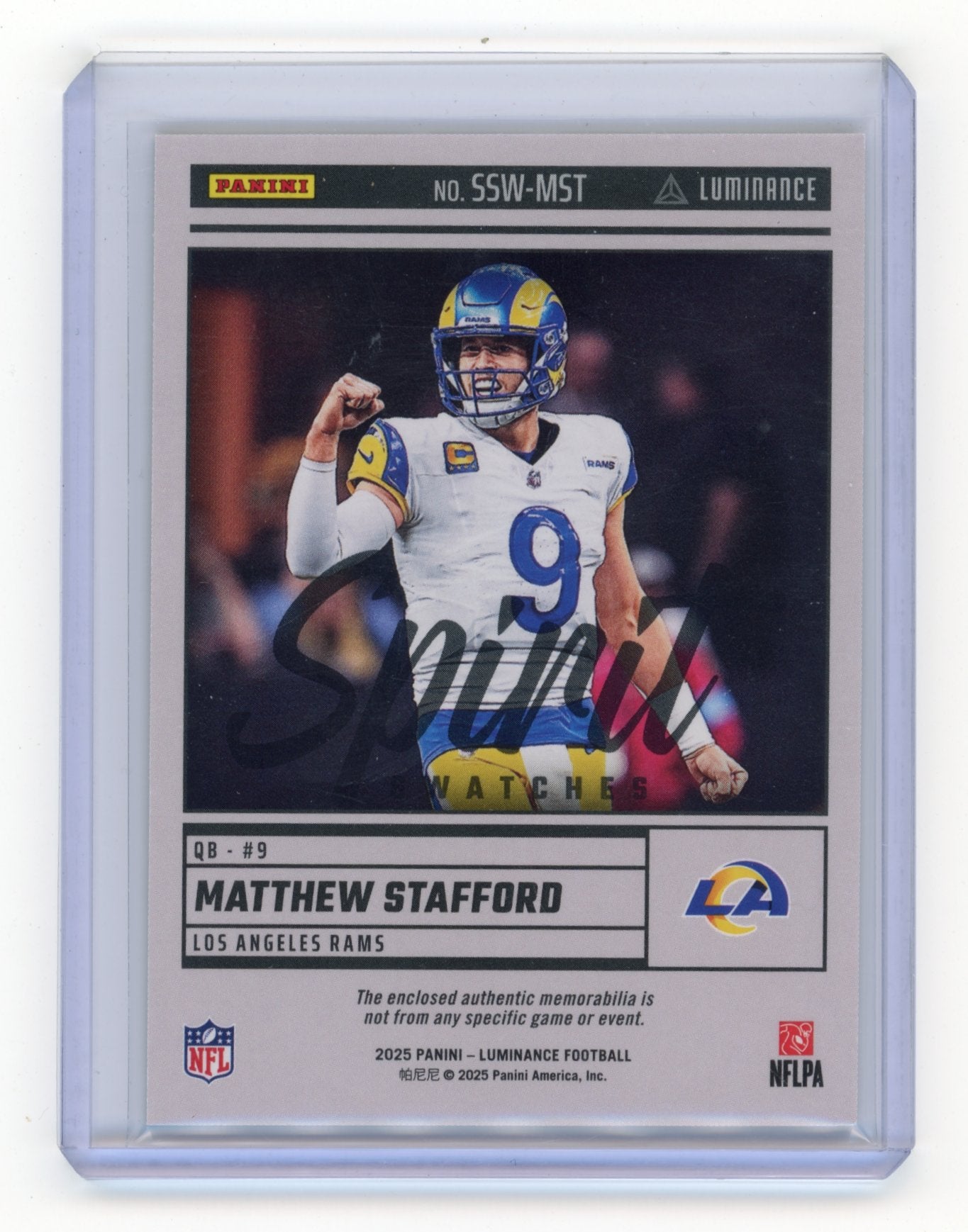 2025 Panini Luminance Matthew Stafford #SSW-MST Spirit Swatches Los Angeles Rams