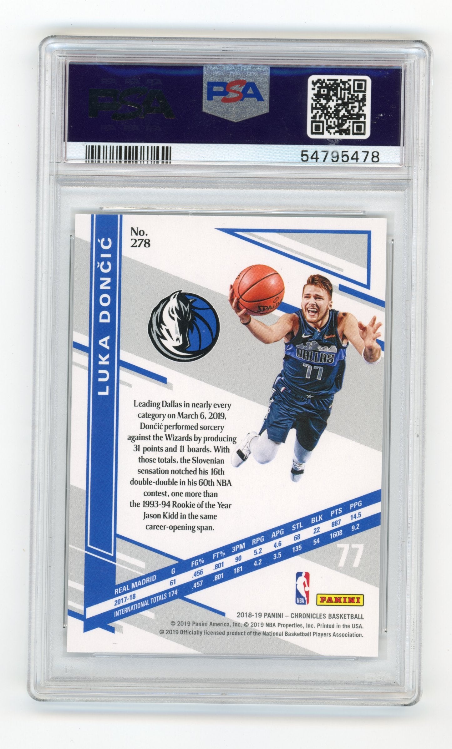 2018 Panini Chronicles Luka Doncic #278 PSA 10 Dallas Mavericks