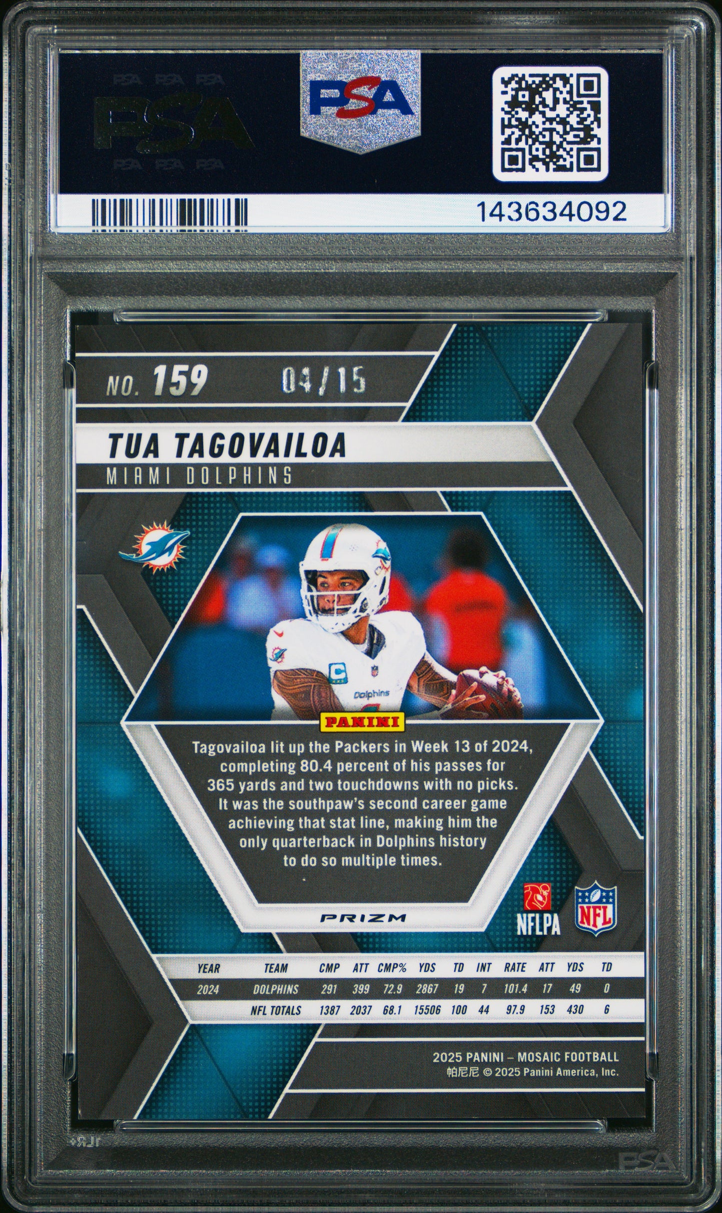 2025 Panini Mosaic Tua Tagovailoa #159 Tessellation PSA 10 Miami Dolphins