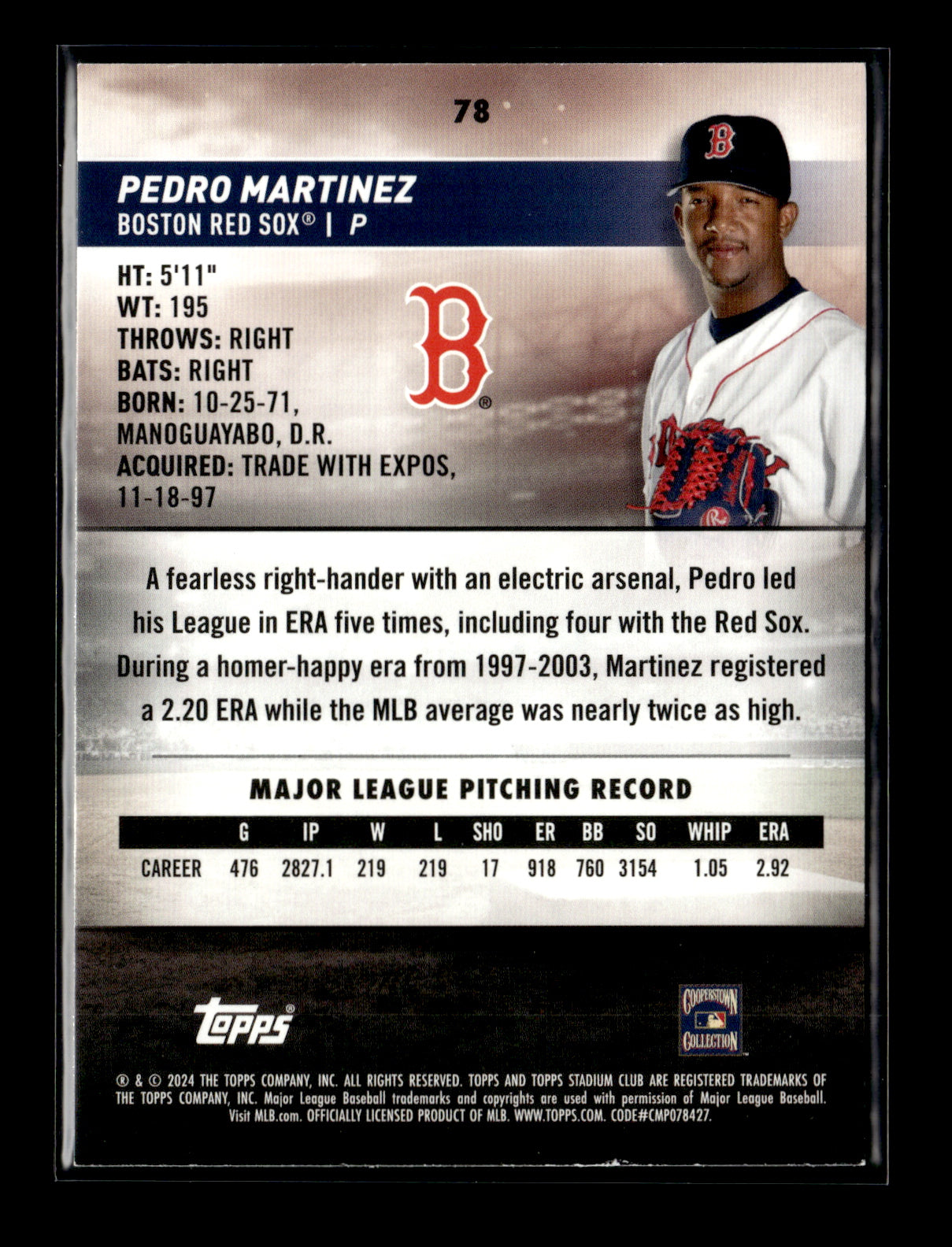 2024 Stadium Club Pedro Martinez #78 Boston Red Sox