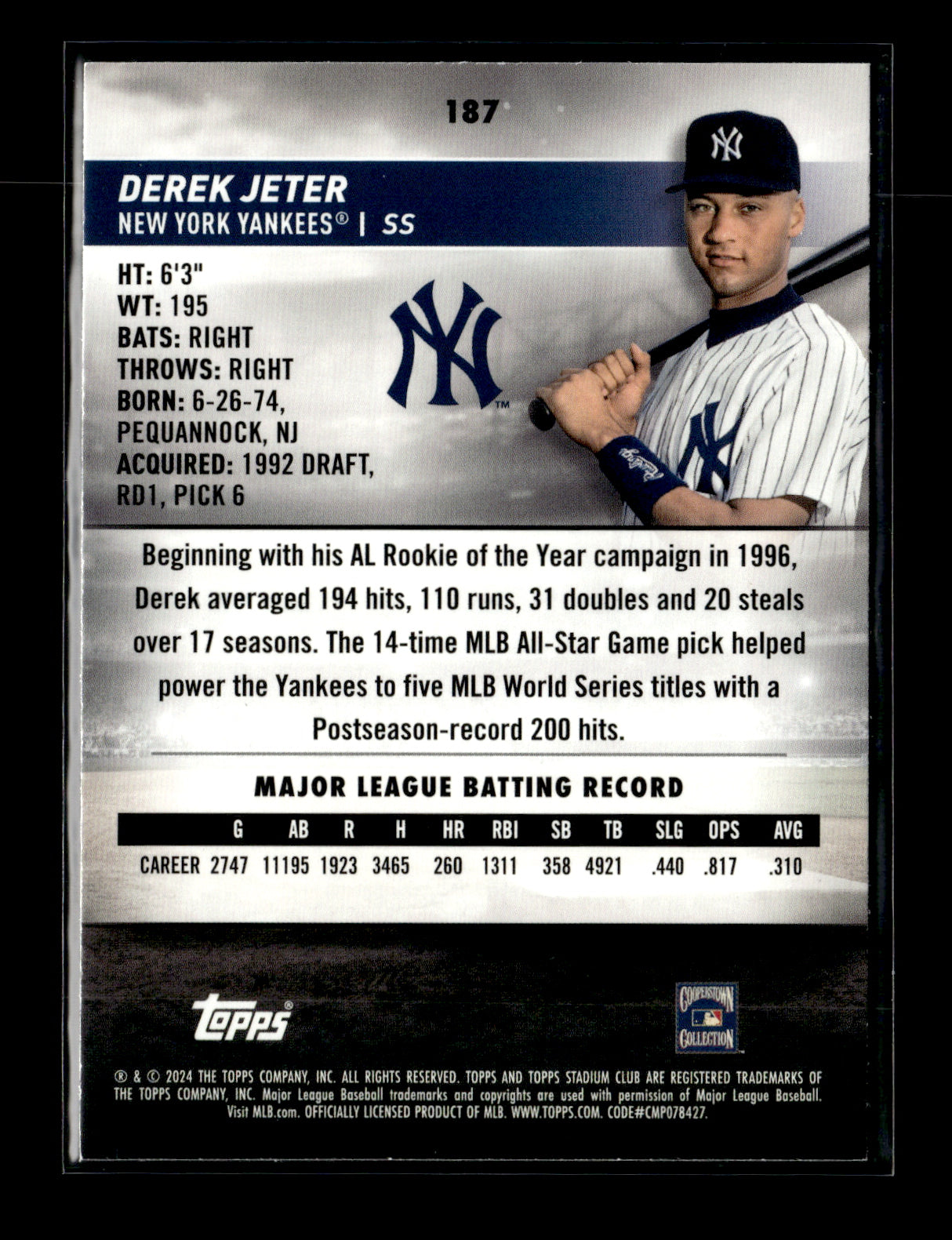 2024 Stadium Club Derek Jeter #187 Sepia New York Yankees