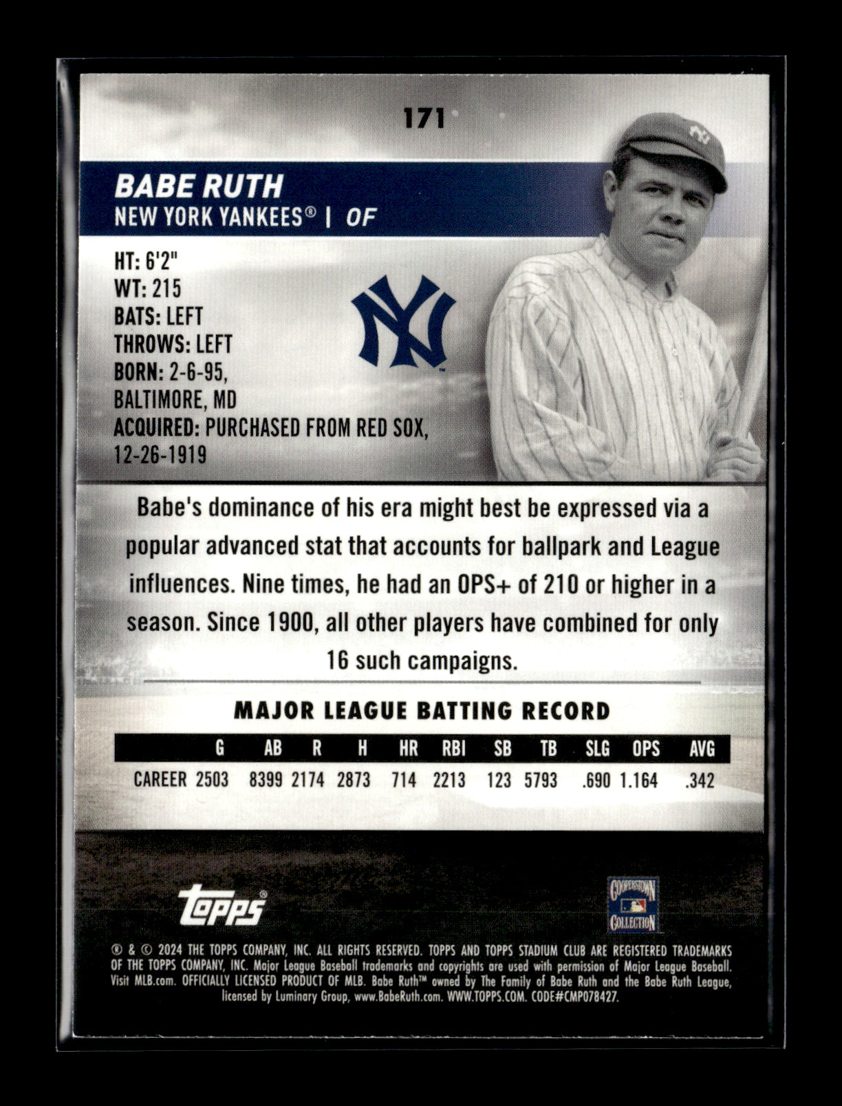 2024 Stadium Club Babe Ruth #171 Red Foil New York Yankees
