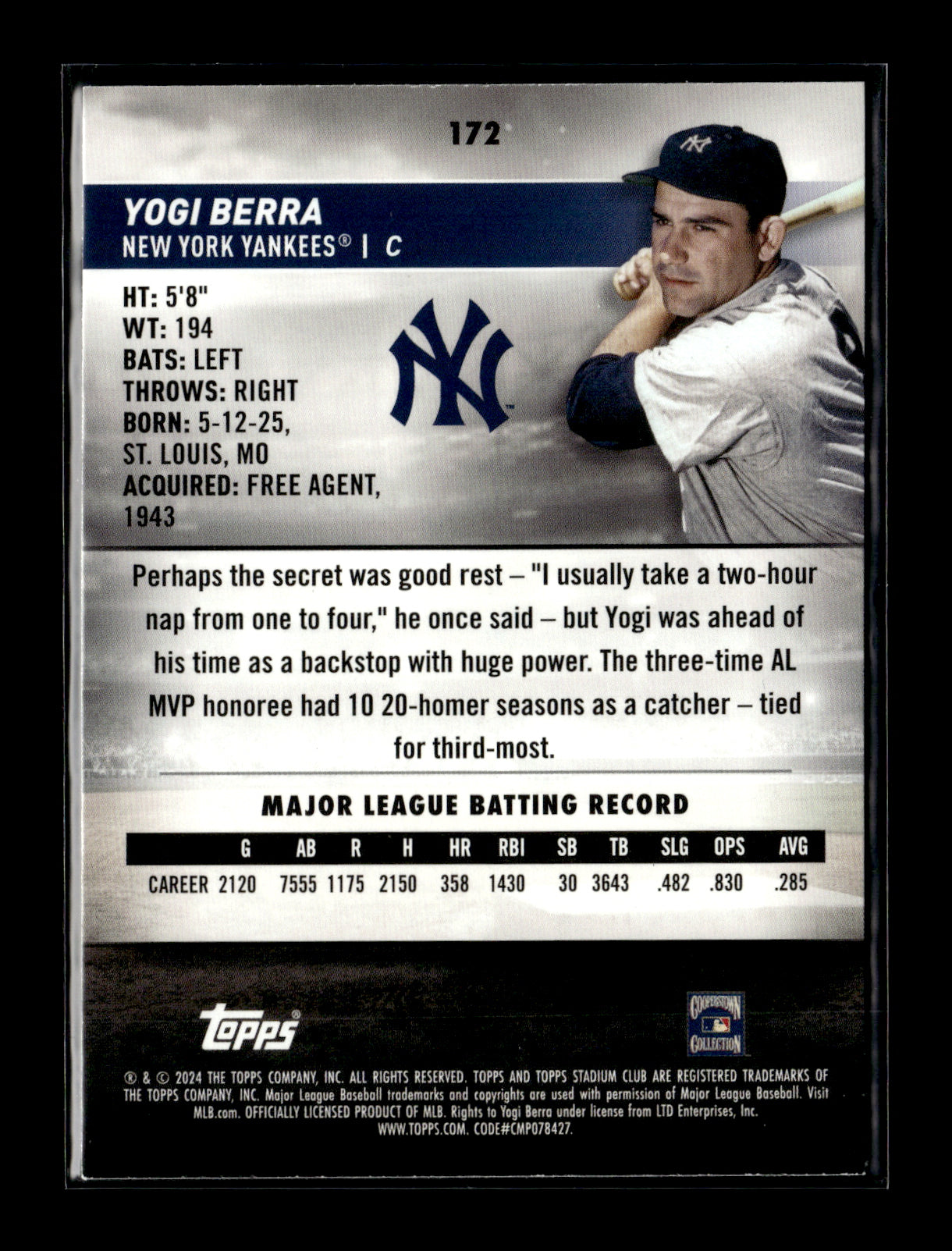 2024 Stadium Club Yogi Berra #172 Red Foil New York Yankees