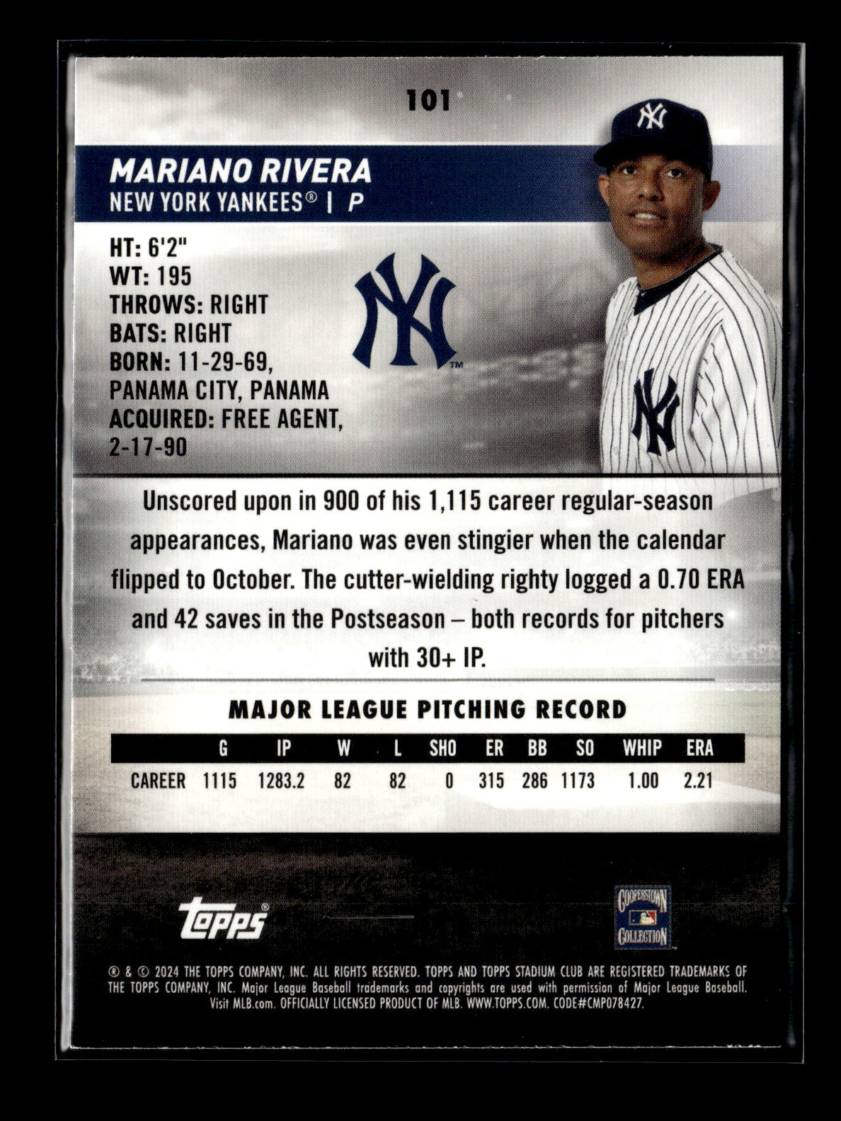 2024 Stadium Club Mariano Rivera #101 Red Foil New York Yankees