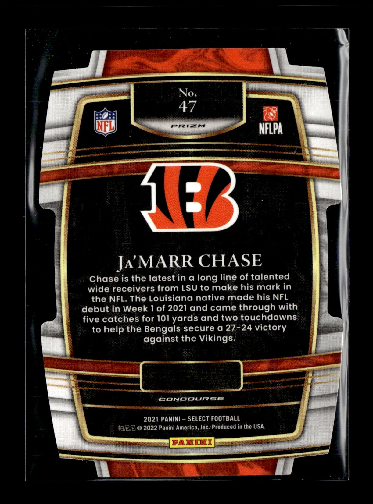 2021 Panini Select Ja'Marr Chase #47 Silver Prizm Die Cut Cincinnati Bengals