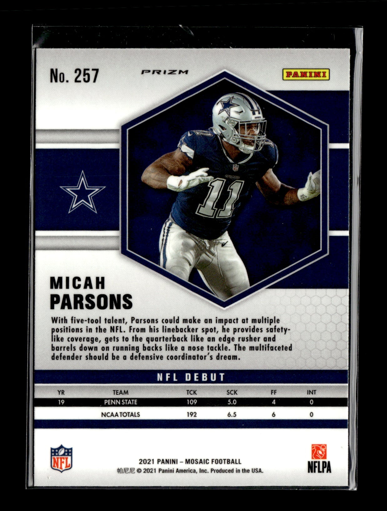 2021 Panini Mosaic Micah Parsons #257 Prizm Silver Dallas Cowboys