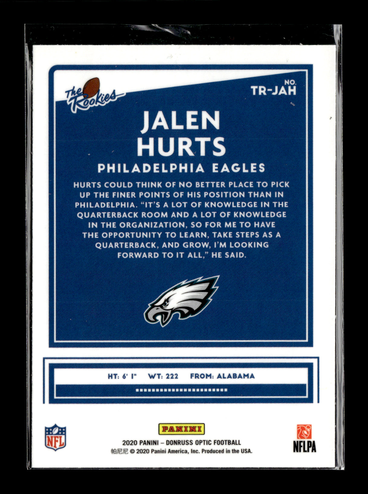 2020 Donruss Optic Jalen Hurts #TR-JAH The Rookies Philadelphia Eagles