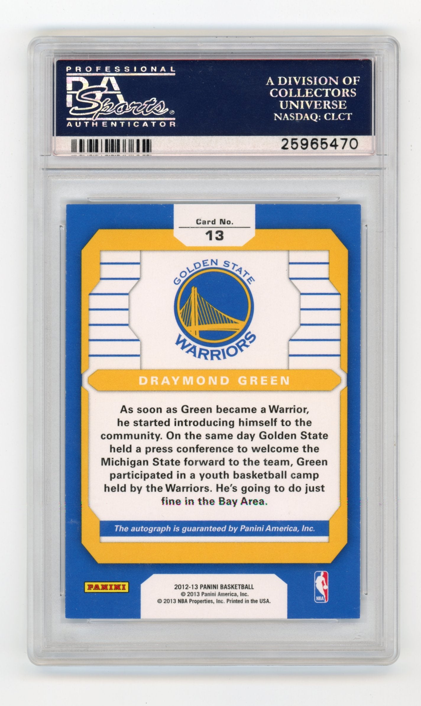 2012-13 Panini Draymond Green #13 Rookie Signatures Golden State Warriors
