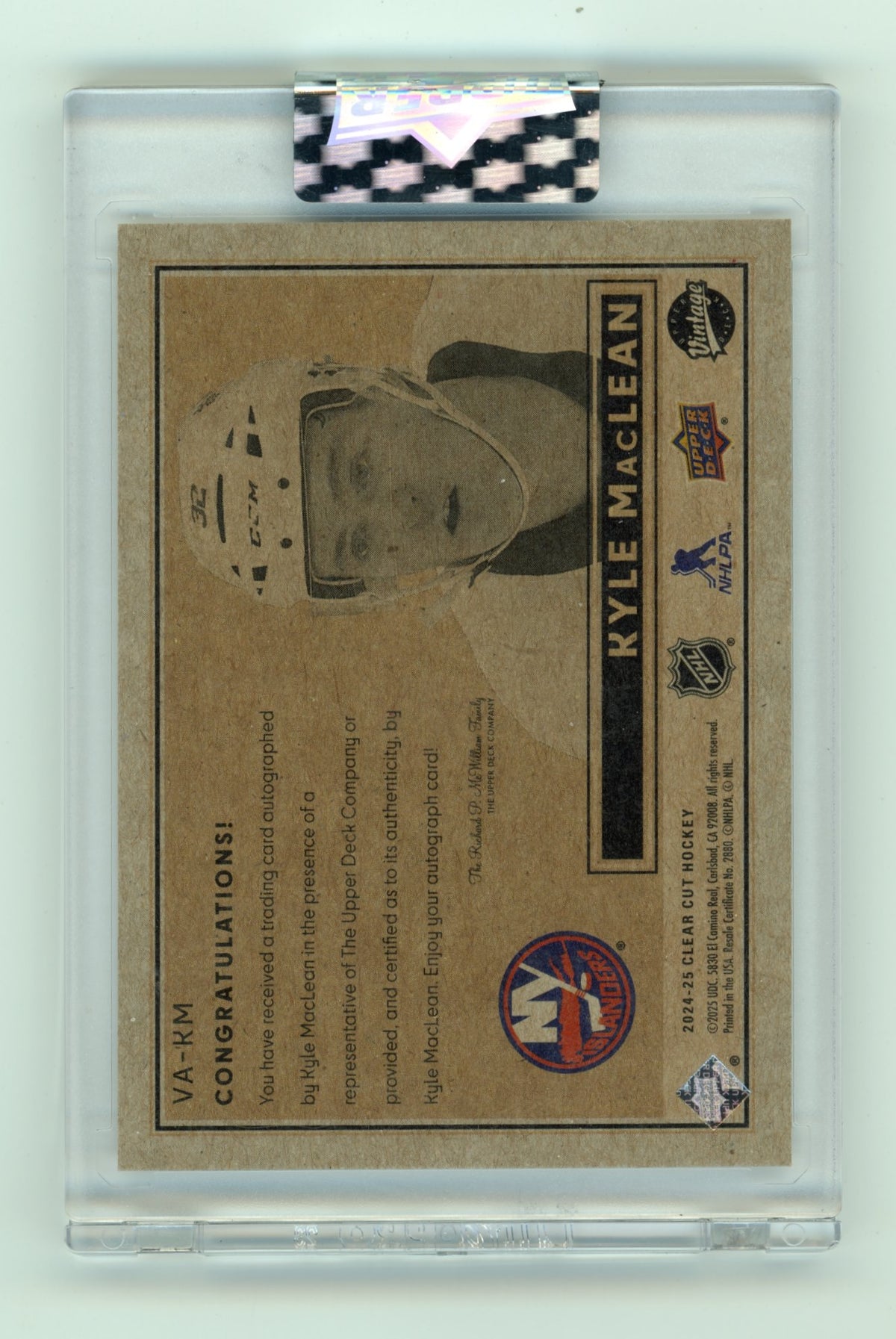 2024-25 Upper Deck Clear Cut Kyle MacLean #VA-KM Vintage Autos New York Islanders