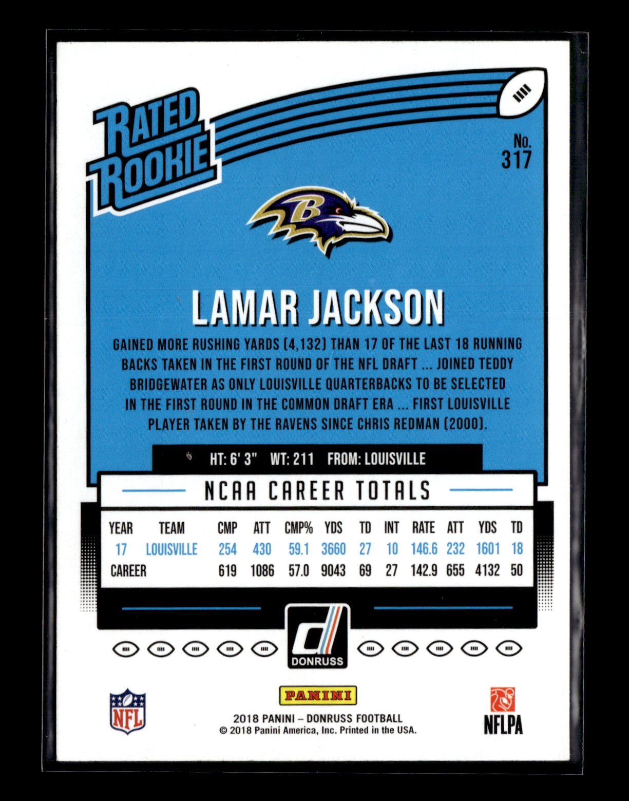 2018 Donruss Lamar Jackson #317 Baltimore Ravens