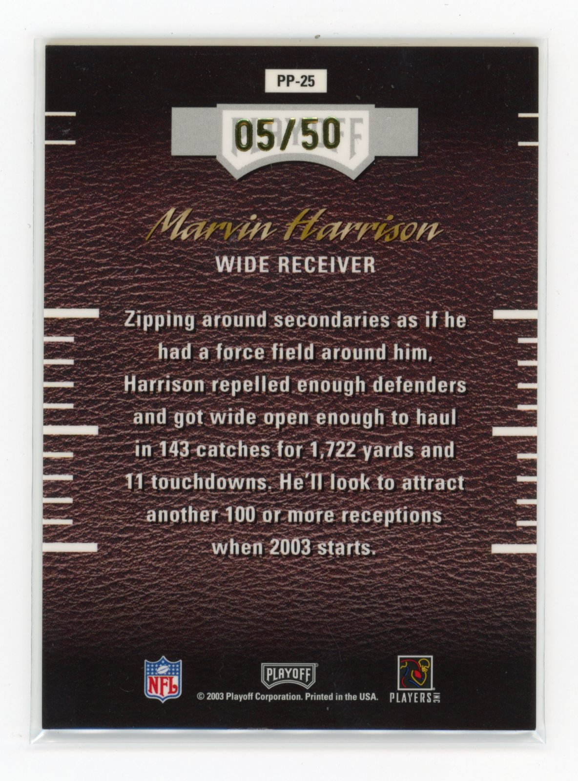 2003 Playoff Hogg Heaven Marvin Harrison #PP-25 Pig Pens Autographs #/50 Indianapolis Colts