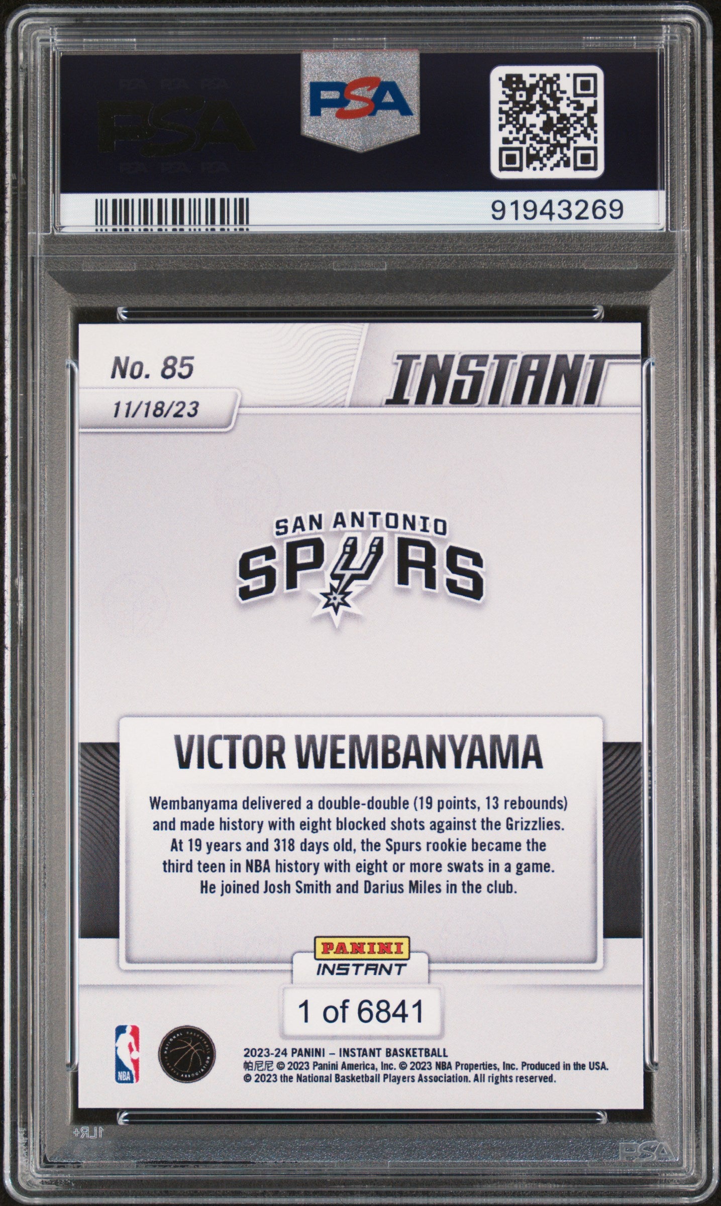 2023 Panini Instant Victor Wembanyama #85 PSA 10 San Antonio Spurs