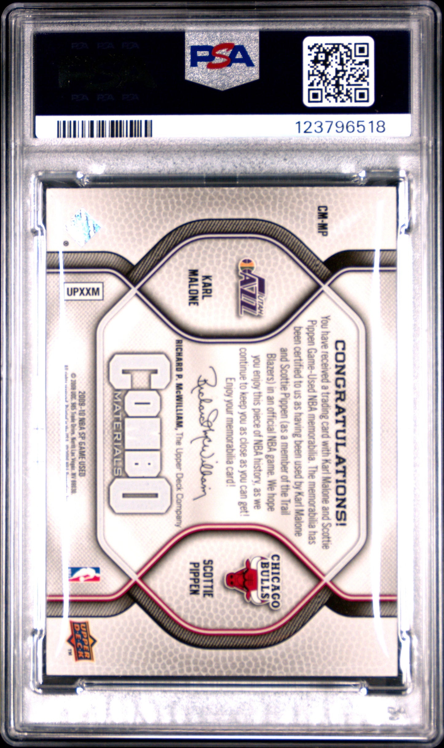 2009 Sp Game Used Combo Materials K.Malone/S.Pippen #CM-MP Combo Materials PSA 9 Jazz/Bulls