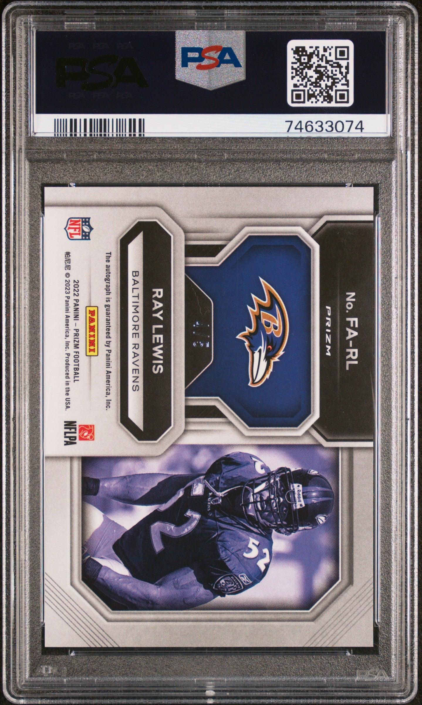2022 Panini Prizm Flashback Autographs Ray Lewis #FARL Flashback Auto-Gold PSA 10 Baltimore Ravens