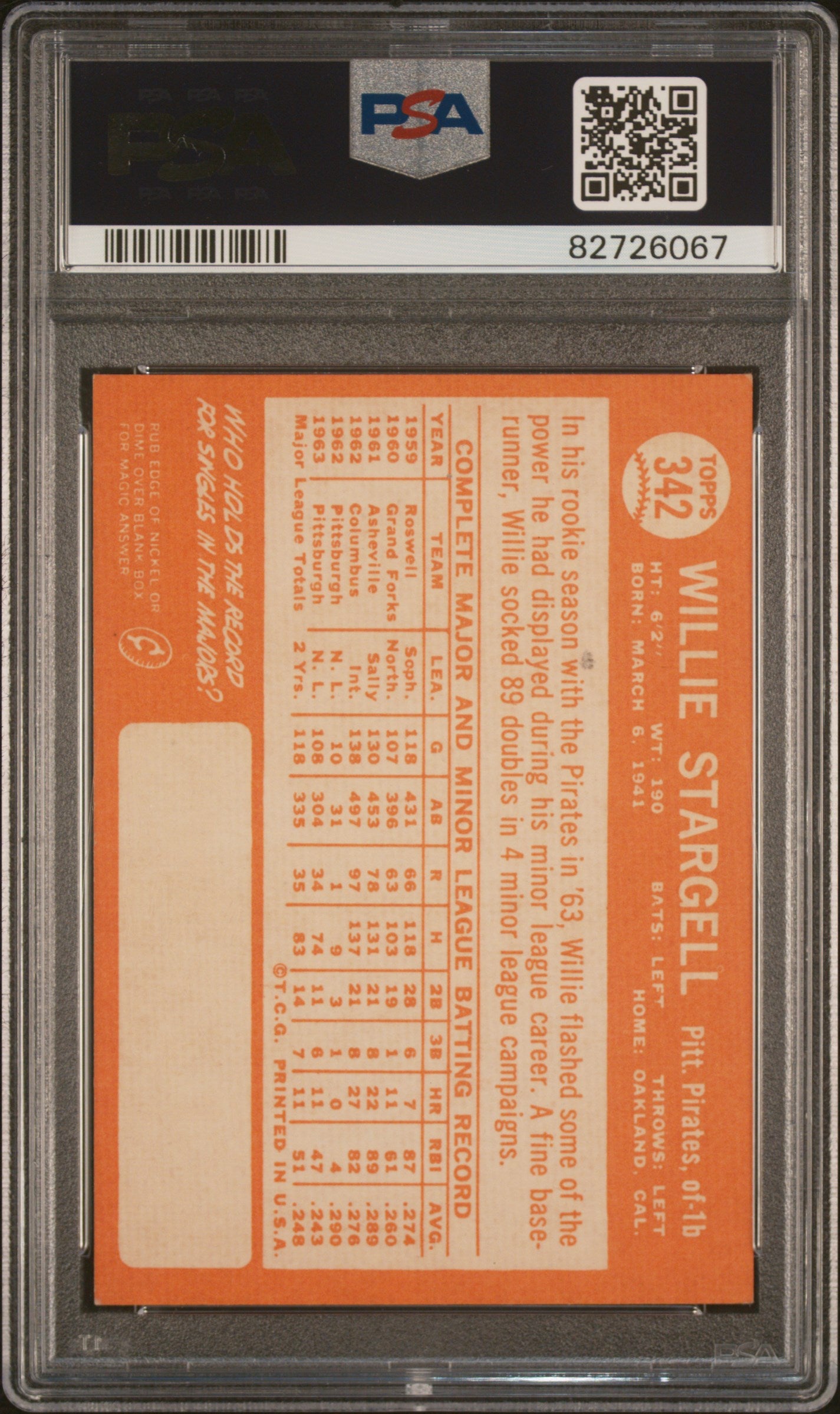 1964 Topps Willie Stargell #342 PSA 8