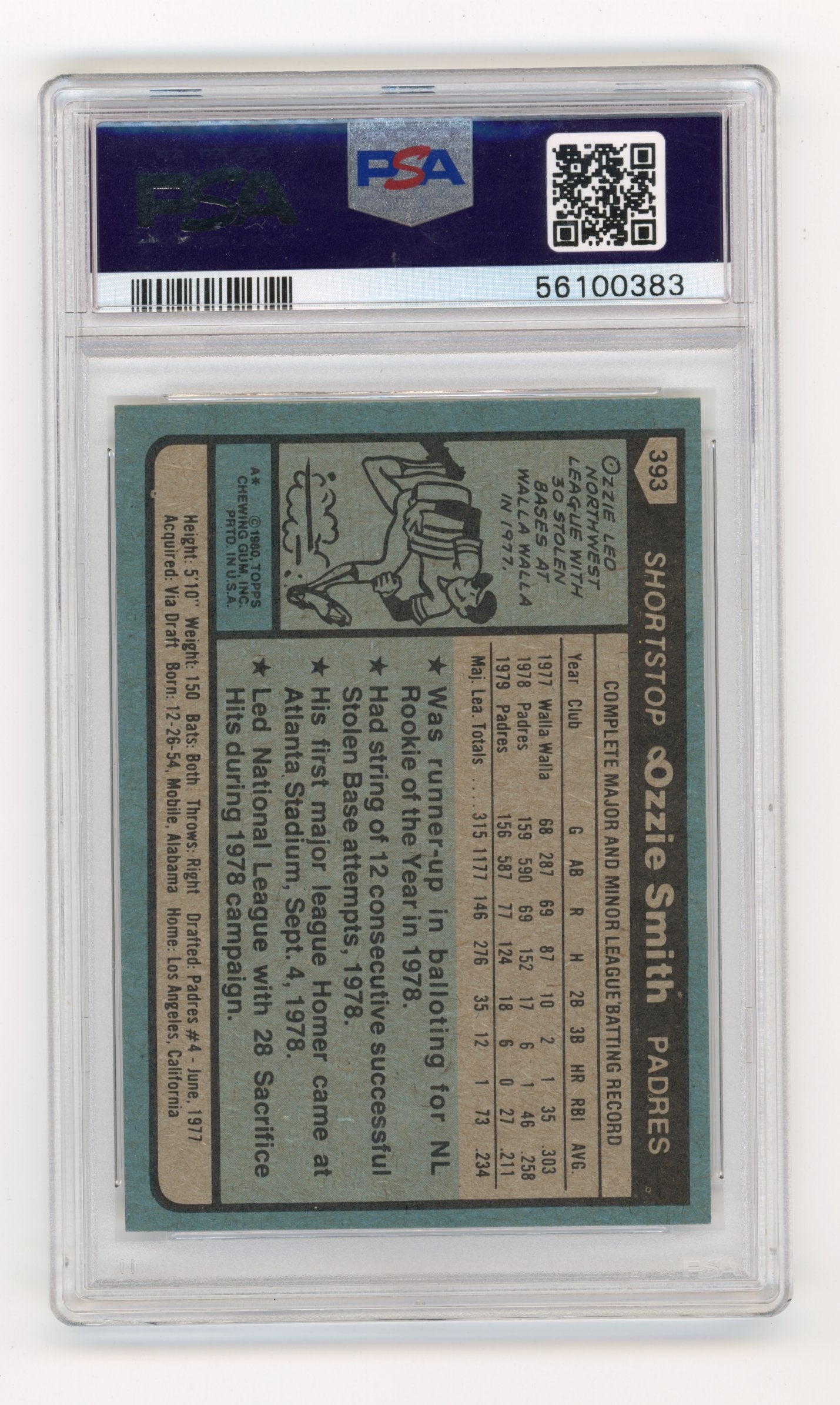 1980 Topps Ozzie Smith #393 PSA 9