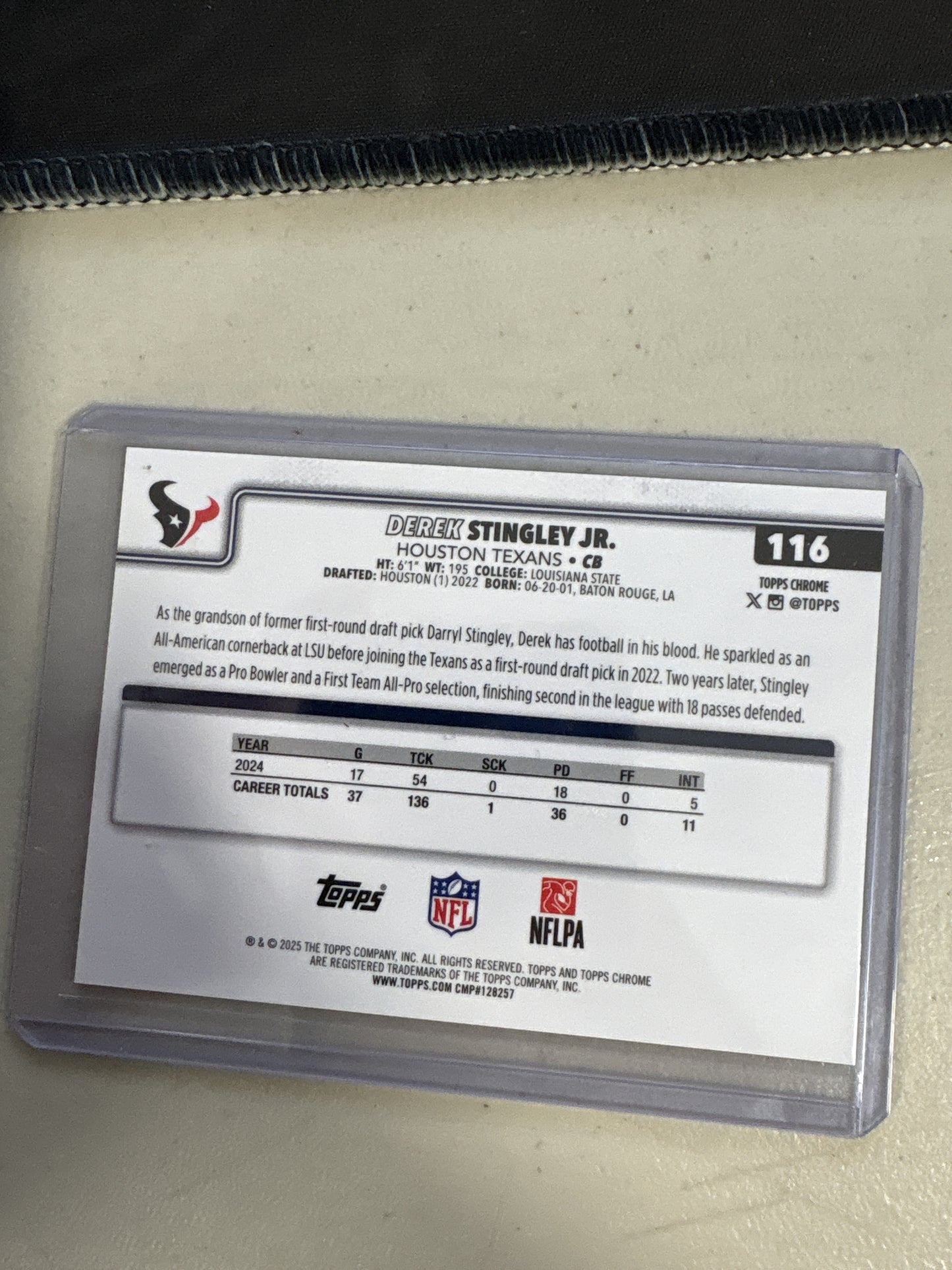 2025 Topps Chrome #116 Derek Stingley Jr Gold Snake Skin - Houston Texans