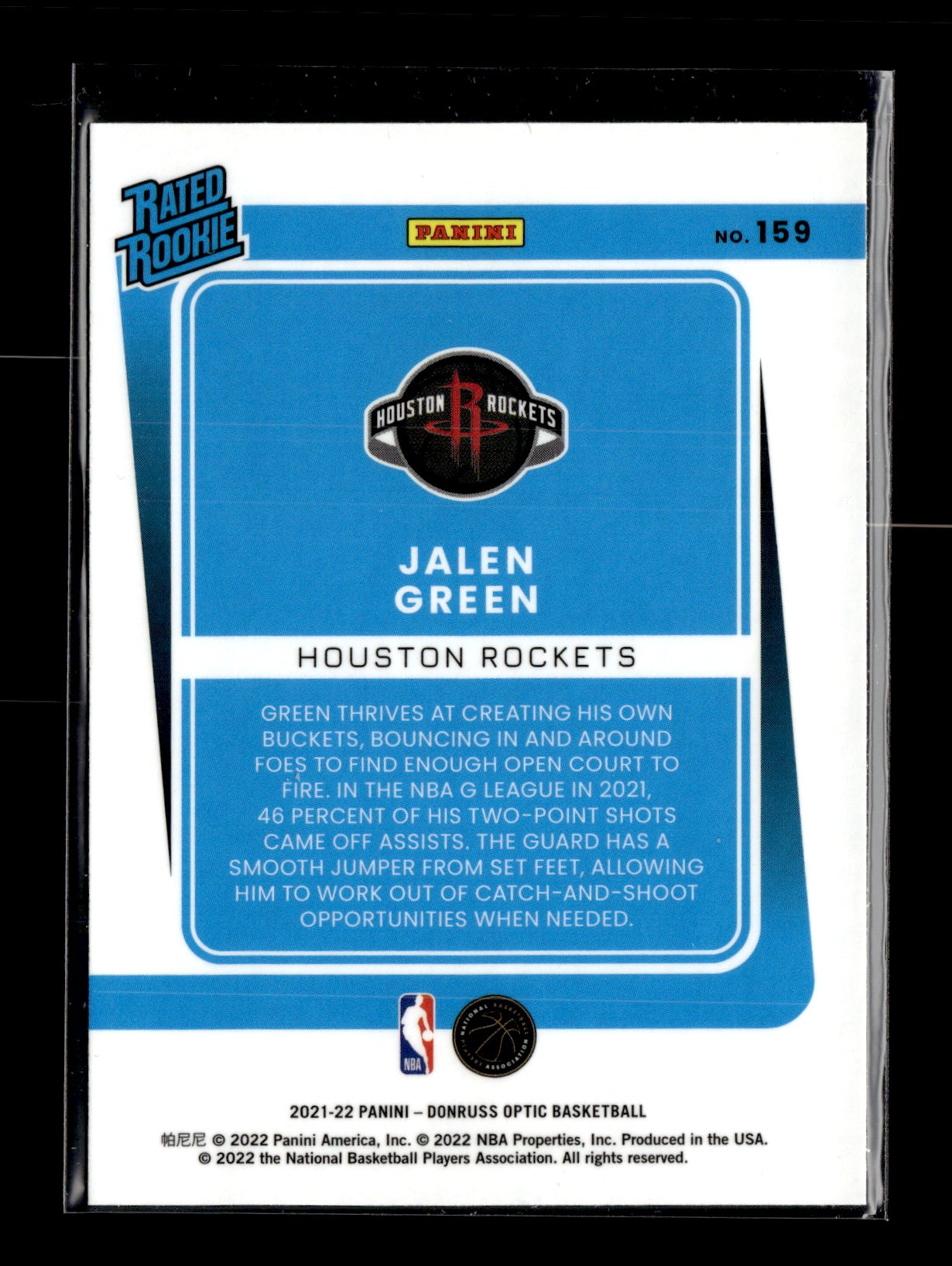 2021-22 Donruss Optic Jalen Green #159 Houston Rockets