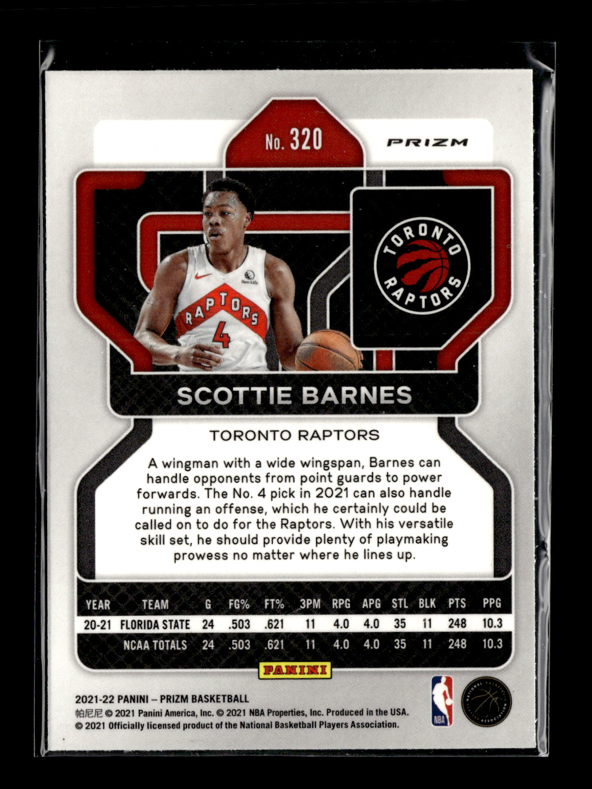 2021-22 Panini Prizm Scottie Barnes #320 Silver Toronto Raptors