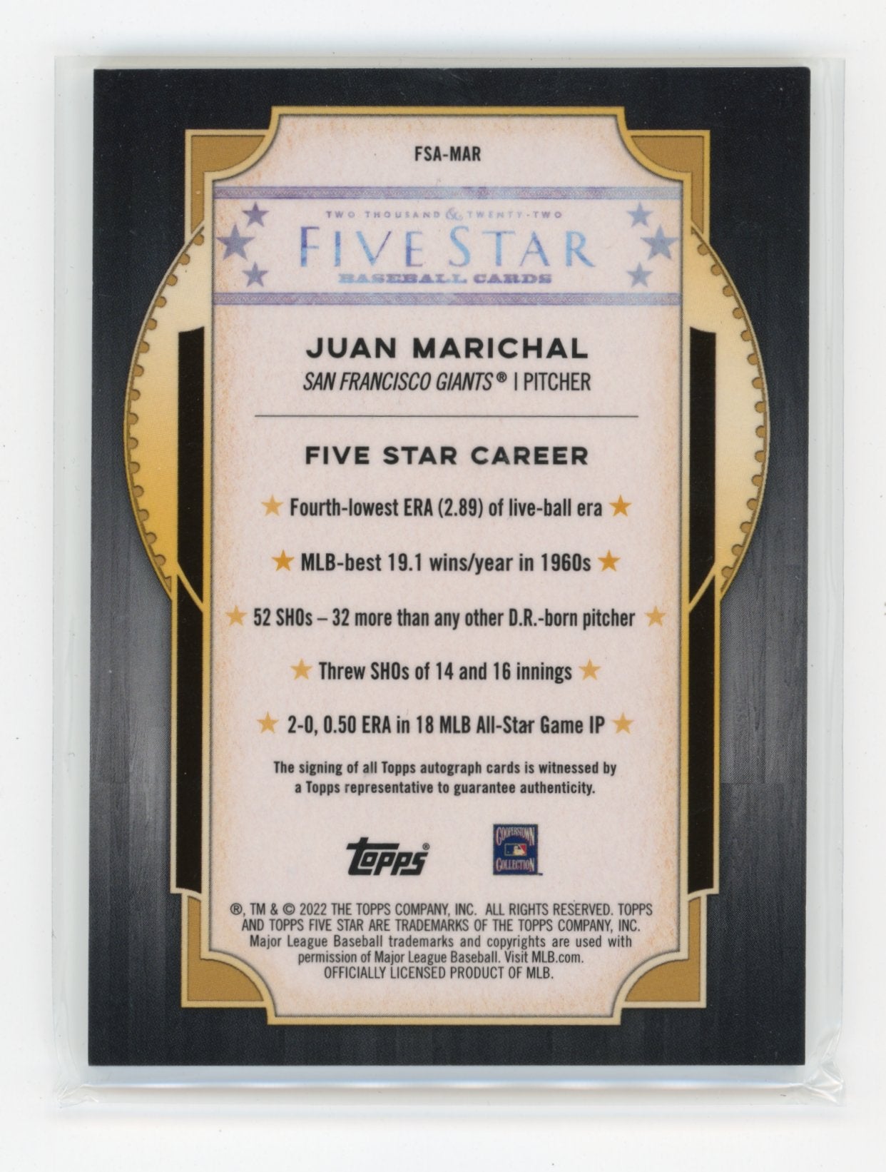 2022 Topps Five Star Juan Marichal #FSA-MAR San Francisco Giants
