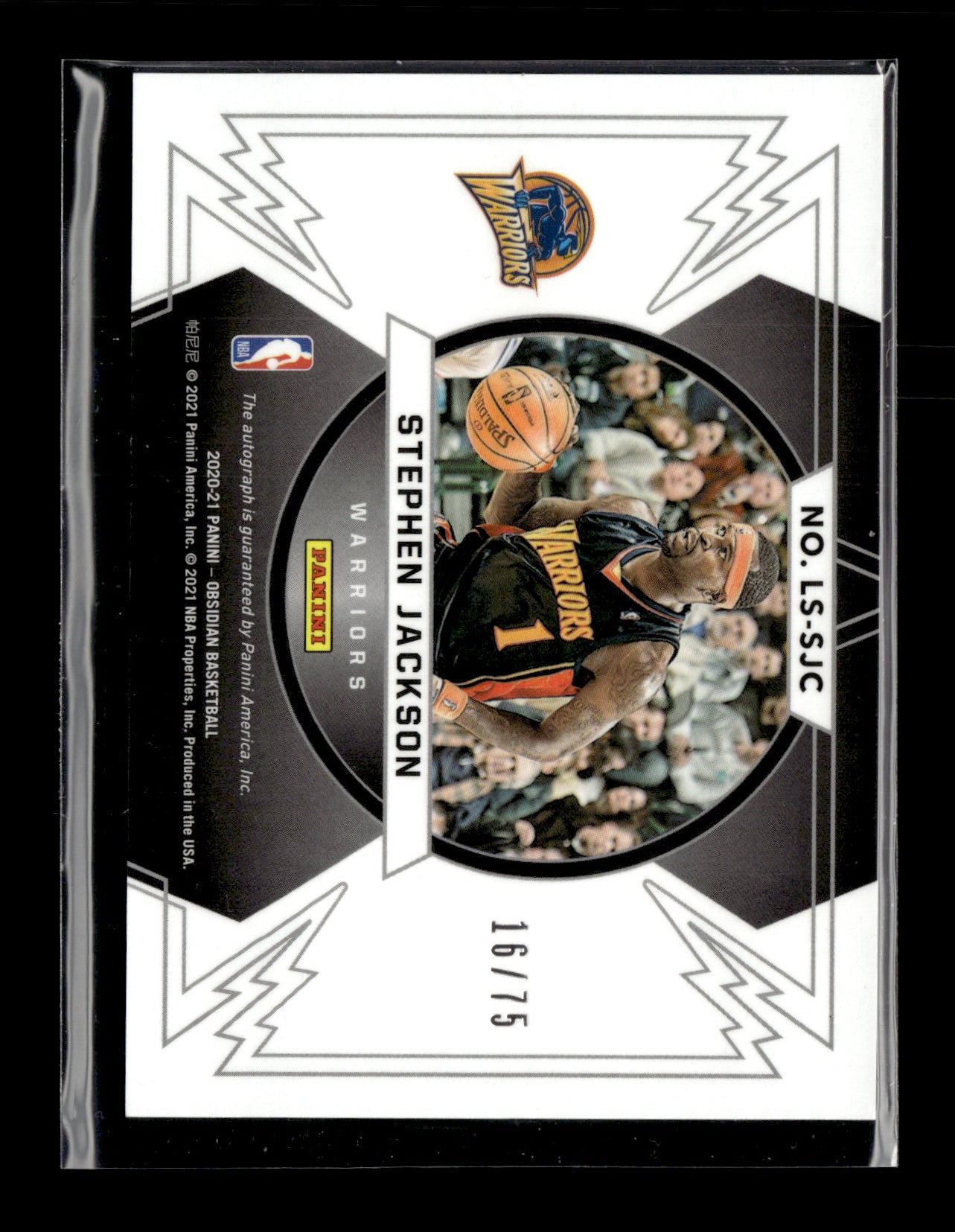 2020-21 Panini Obsidian Stephen Jackson #LS-SJC Lightning Strike Signatures Electric Etch Purple #/75 Golden State Warriors