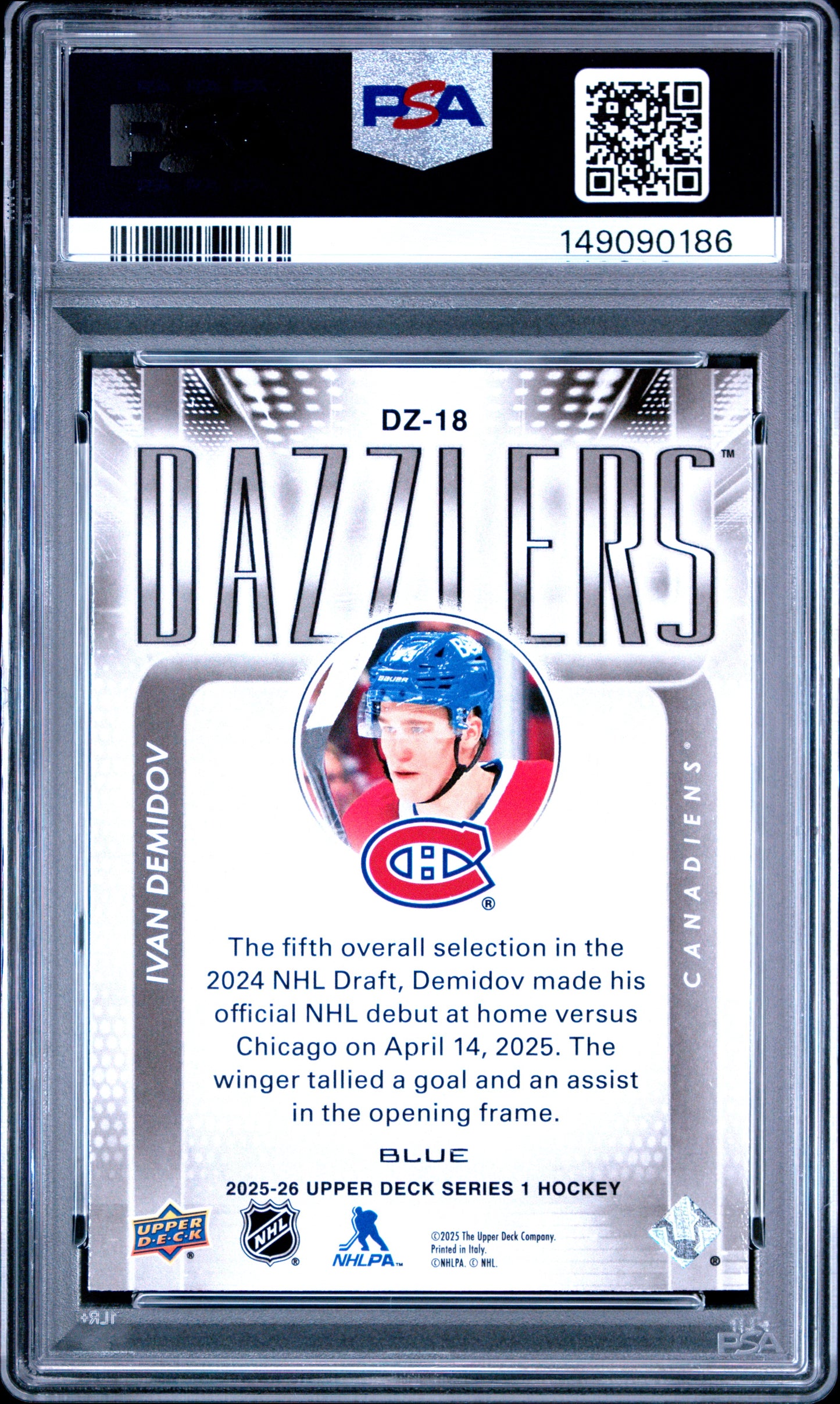 2025 Upper Deck Dazzlers Ivan Demidov #DZ-18 Dazzlers-Blue PSA 9 Montreal Canadiens