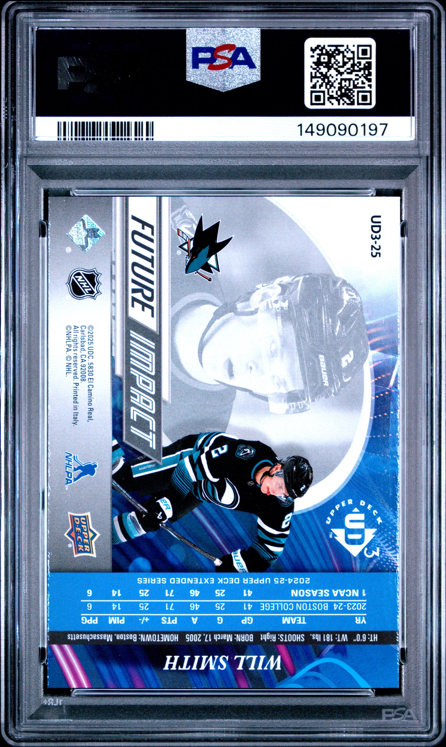 2024 Upper Deck Ud3 Future Impact Will Smith #UD3-25 PSA 10 San Jose Sharks