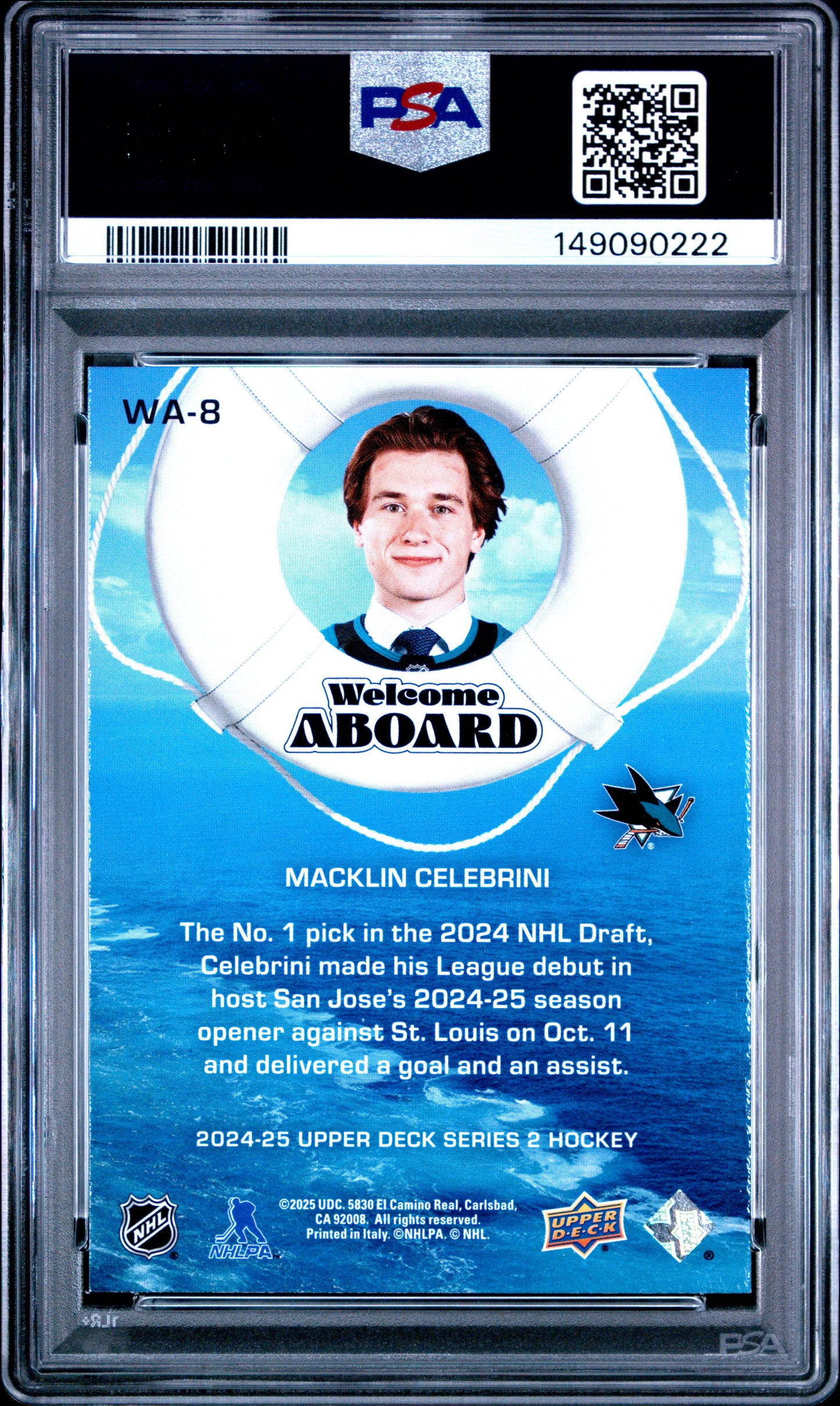 2024 Upper Deck Welcome Aboard Macklin Celebrini #WA8 PSA 9 San Jose Sharks