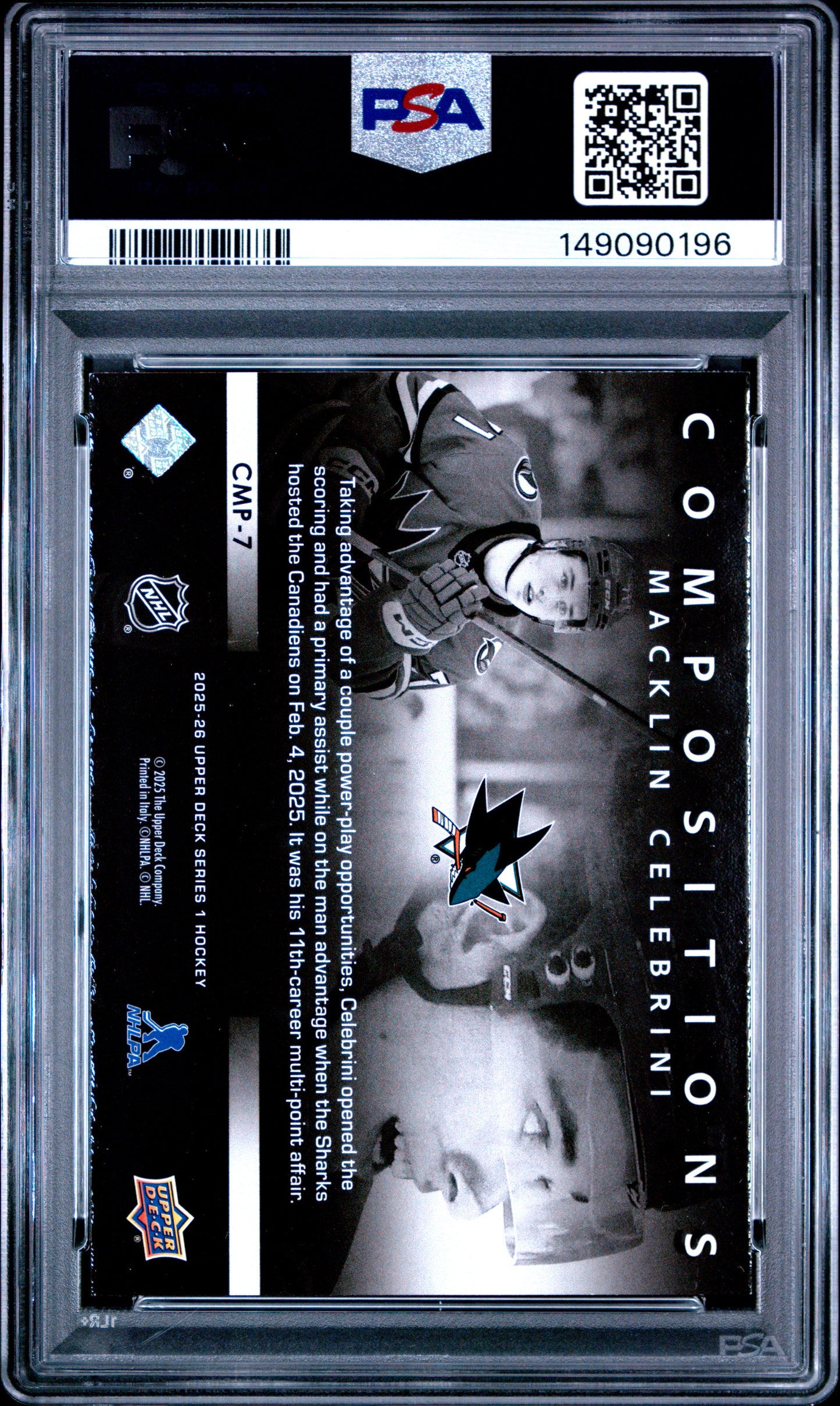 2025 Upper Deck Compositions Macklin Celebrini #CMP-7 PSA 7 San Jose Sharks