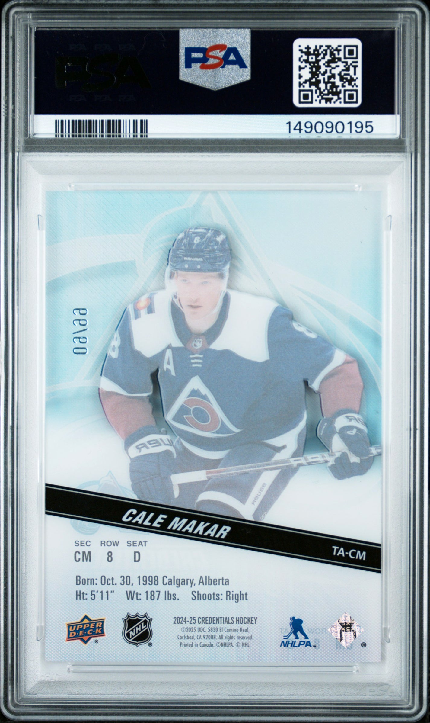 2024 Upper Deck Credentials Acetate Ticket Access Cale Makar #TACM PSA 10 Colorado Avalanche