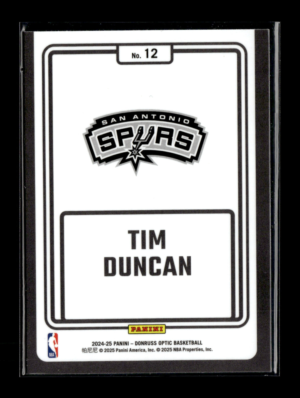 2024-25 Donruss Optic Tim Duncan #12 Winner Stays San Antonio Spurs