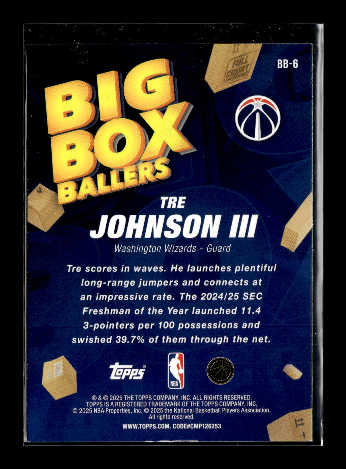 2025-26 Topps Tre Johnson III #BB-6 Big Box Ballers Washington Wizards